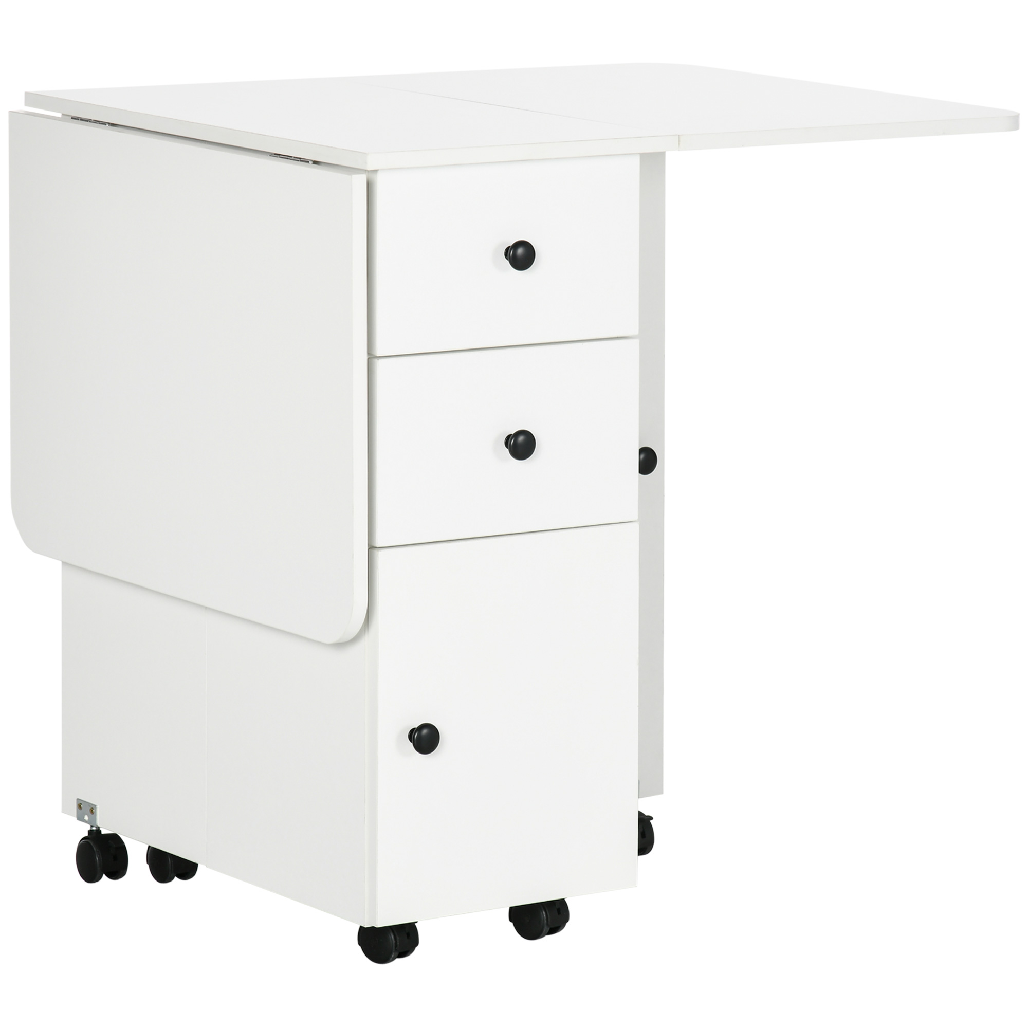 HOMCOM Mesa Plegable con Ruedas y Alas Abatibles Mesa Auxiliar Multifuncional con Almacenaje 120x60x76,5 cm Blanco   Aosom España