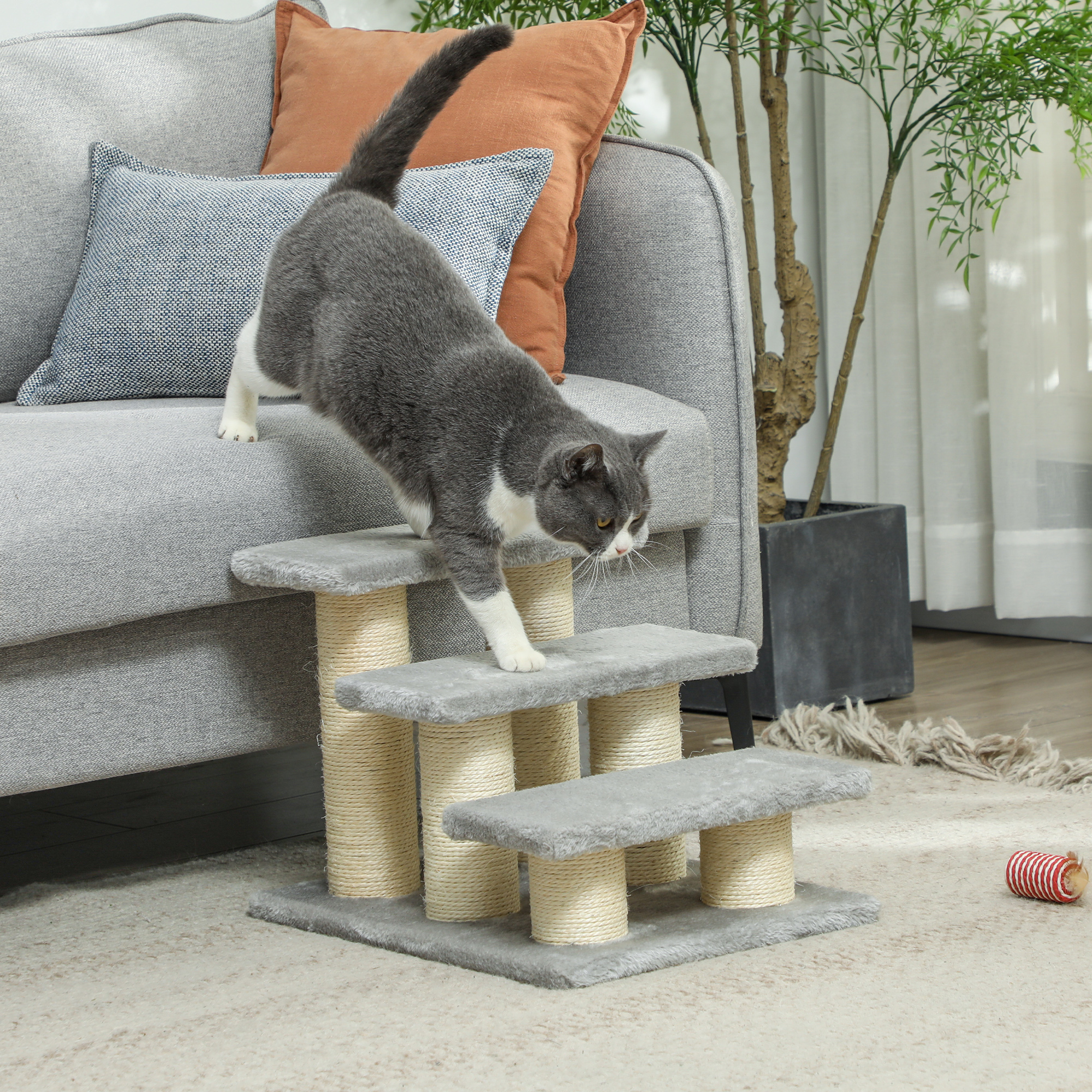 PawHut Pet Stairs 3-step Pet Ladder Cat dog Stairs Climb Ladder Cat Tree, Beige