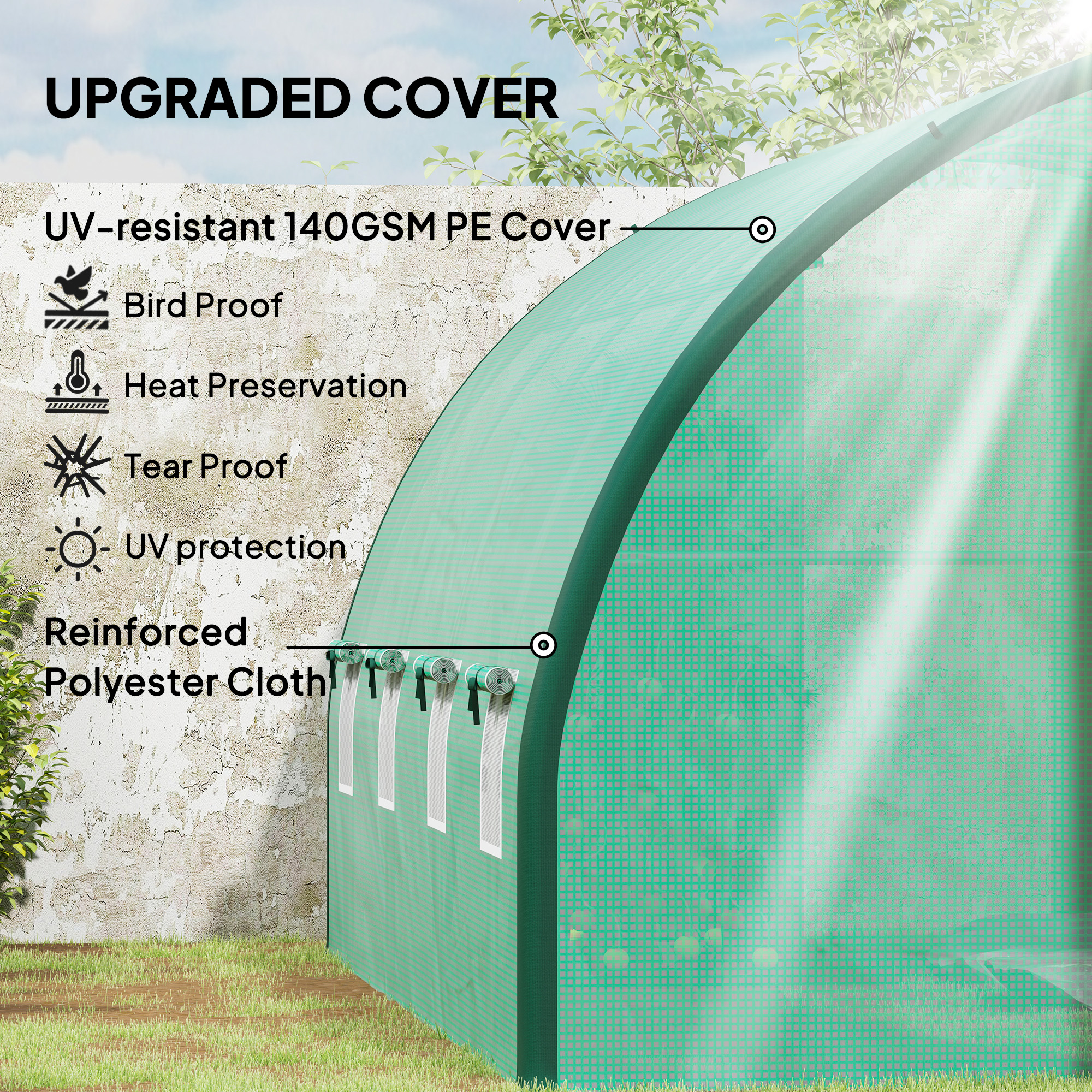 Outsunny 4 x 3(m) Polytunnel Greenhouse, with Windows and Doors Green 4