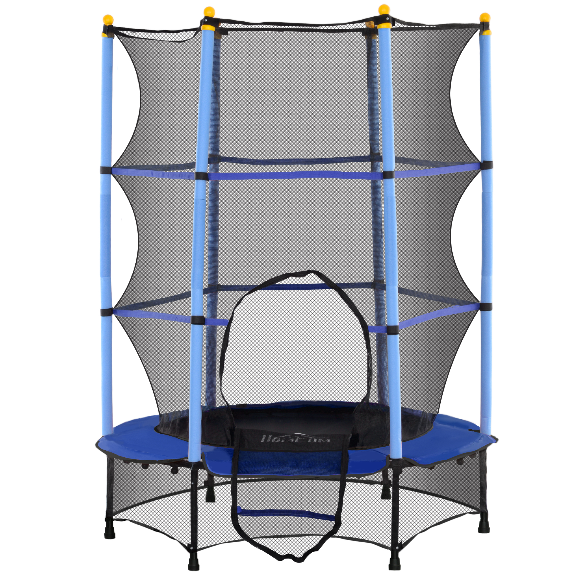 Trampoline Enfant HOMCOM Ø1.40m Avec Filet Sécurité - 45kg Max | 6 Poteaux Rembourrés Élastiques Bungee