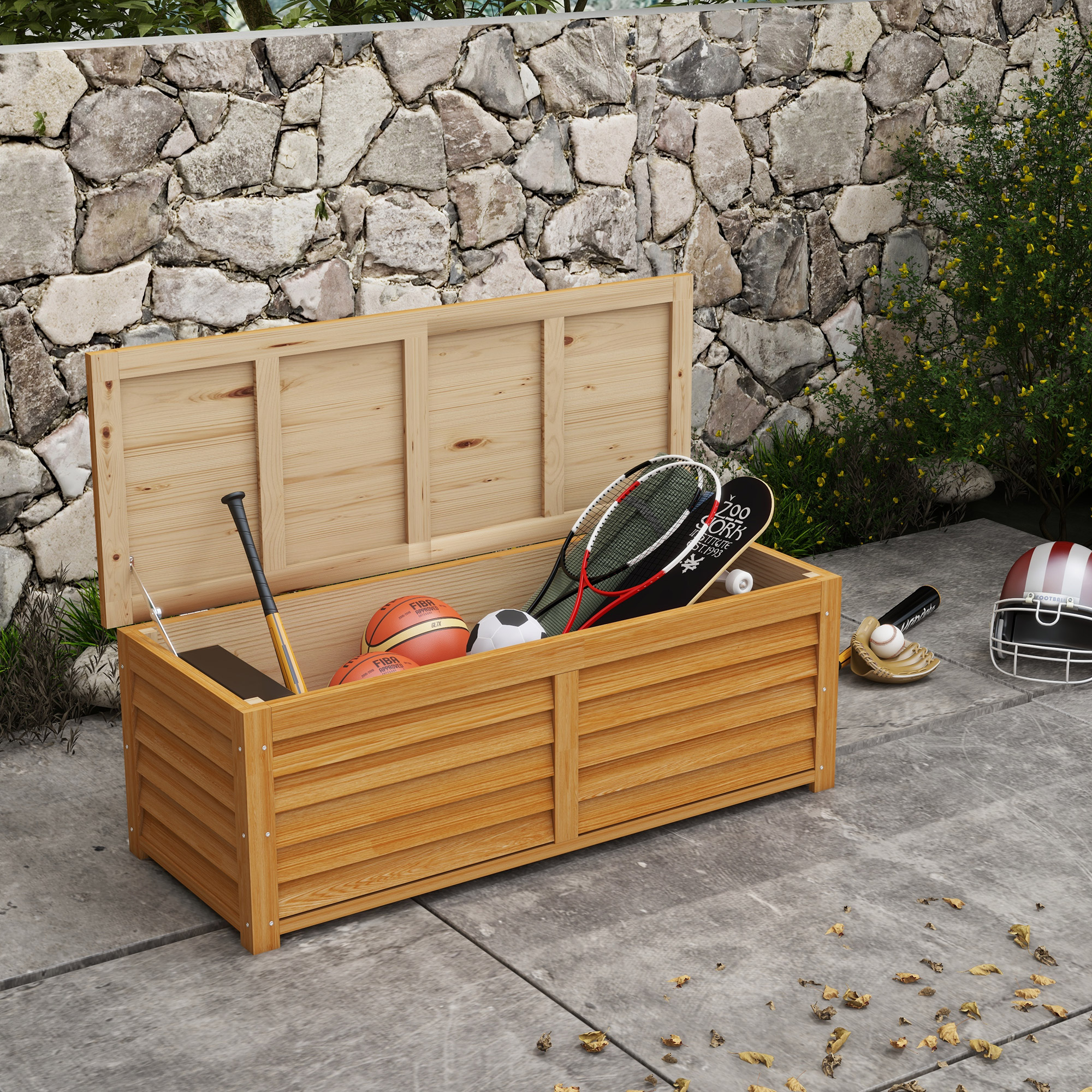 Outsunny 292L Outdoor Storage Box, Wooden Deck Box Garden Storage Container for Balcony, Porch, Poolside, Light Brown 2