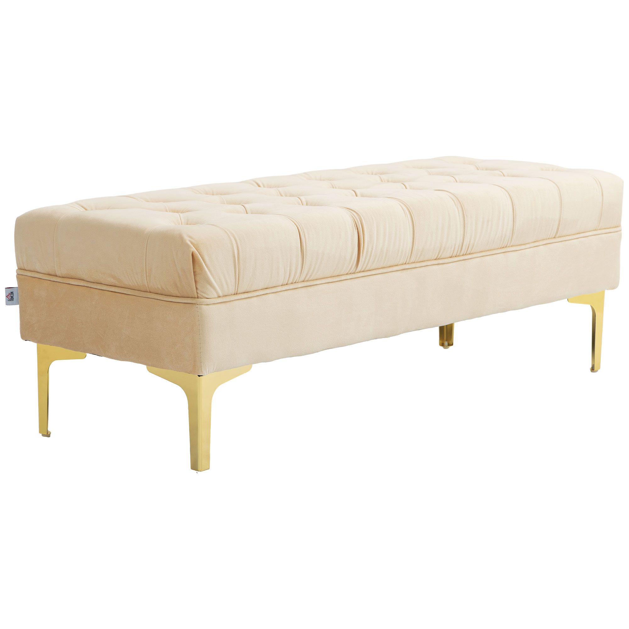 HOMCOM Bank Bankett-Kapitän am Bett klassisch-chic Maße 118L x 45B x 42H cm goldenes Metallgestell Samt Beige Aosom