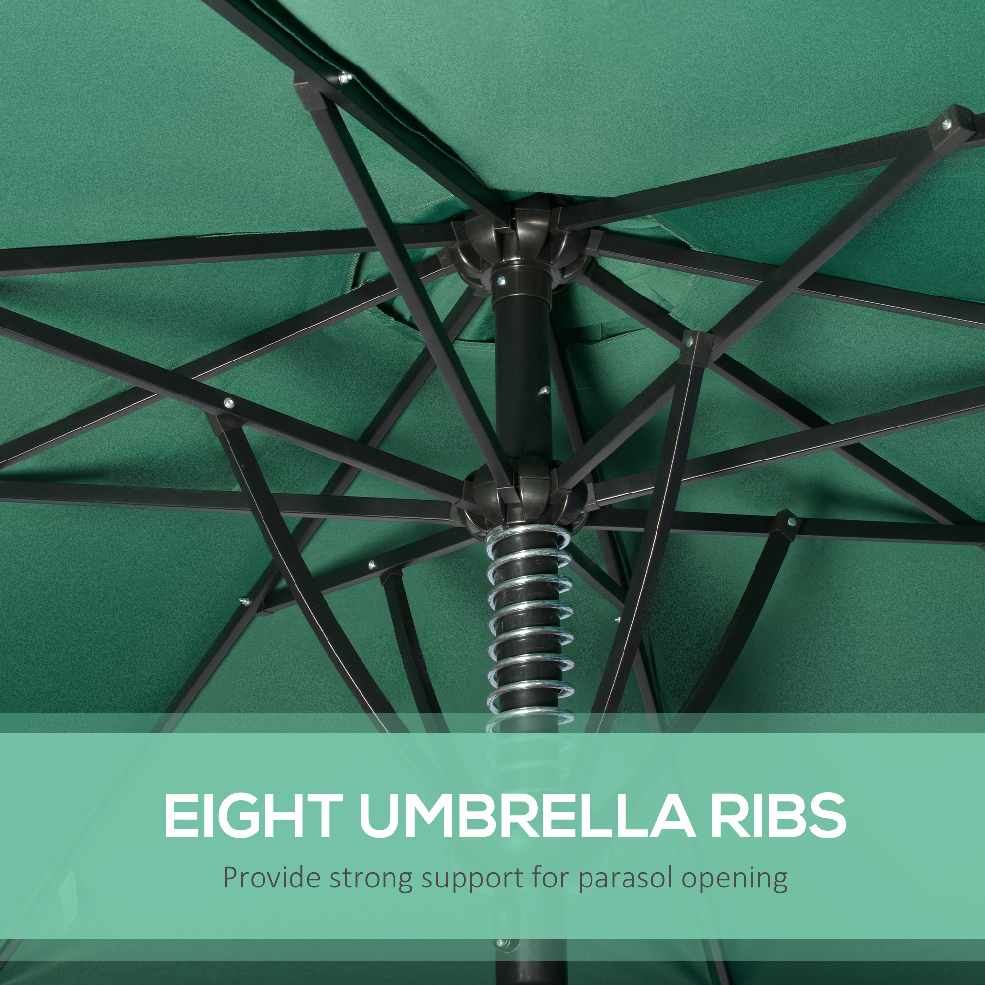 Outsunny Garden 3 m Parasol Umbrella, Outdoor Market Table Umbrella Sun Shade Canopy with 8 Ribs, Easy Push to Open, Green 6