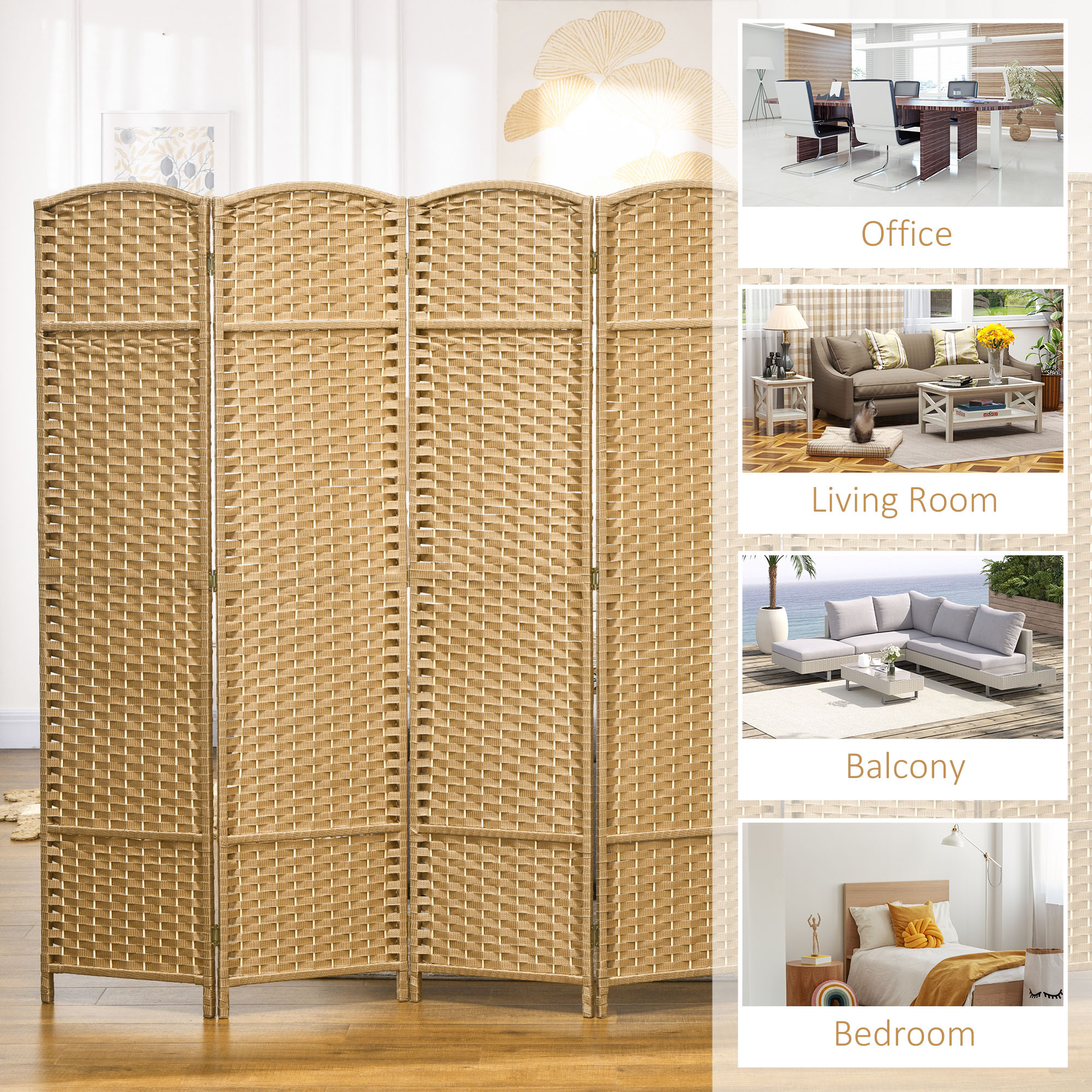 HOMCOM 6 Panel Folding Room Divider, Freestanding Privacy Screen for Living Room, Bedroom and Office, 240 x 170cm, Natural 7