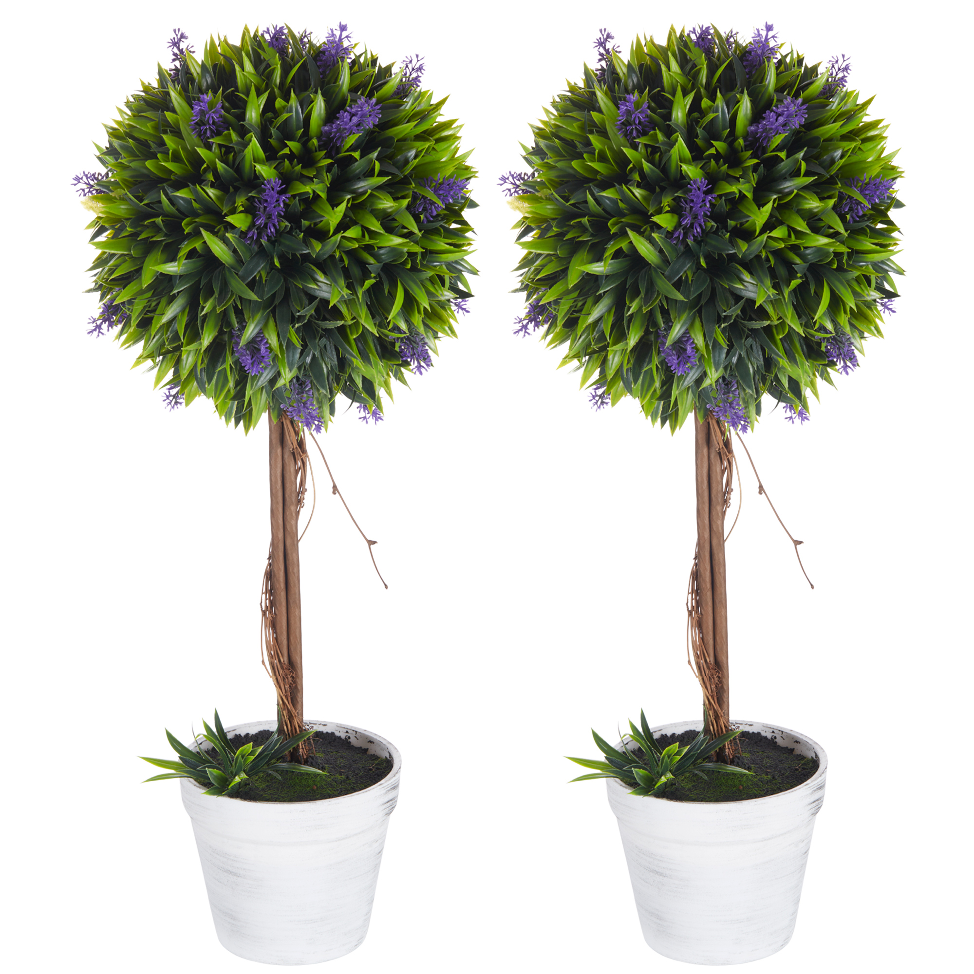 HOMCOM Lot de 2 plantes Artificielles avec fleurs de lavande, tronc et pot inclus - hauteur 60 cm vert