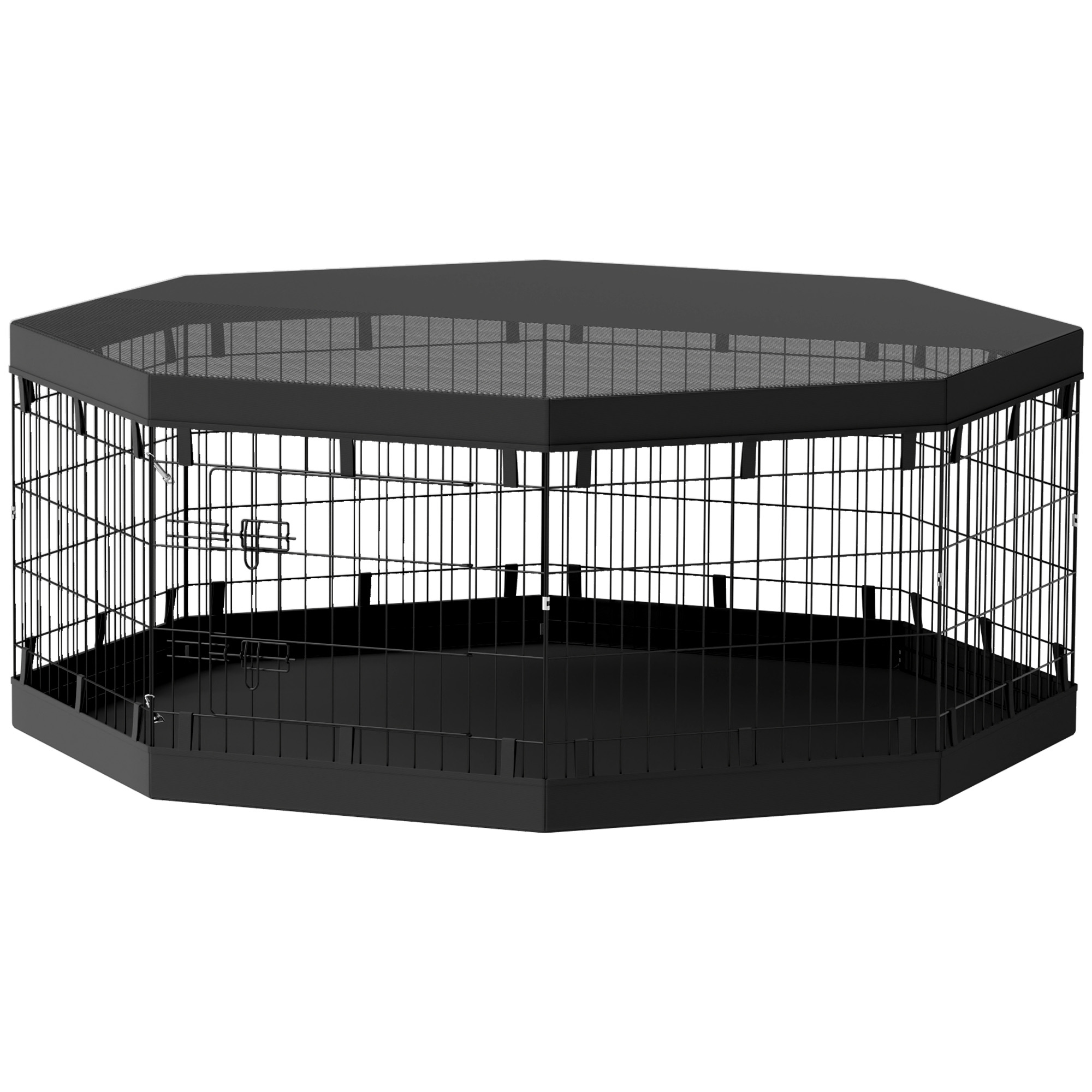 PawHut Hundepark, Innenhundeausschuss, 8 faltbare modulare Paneele, mit Tür, obere und untere Abdeckung, Stahl, 61 x 61 cm, schwarz Aosom