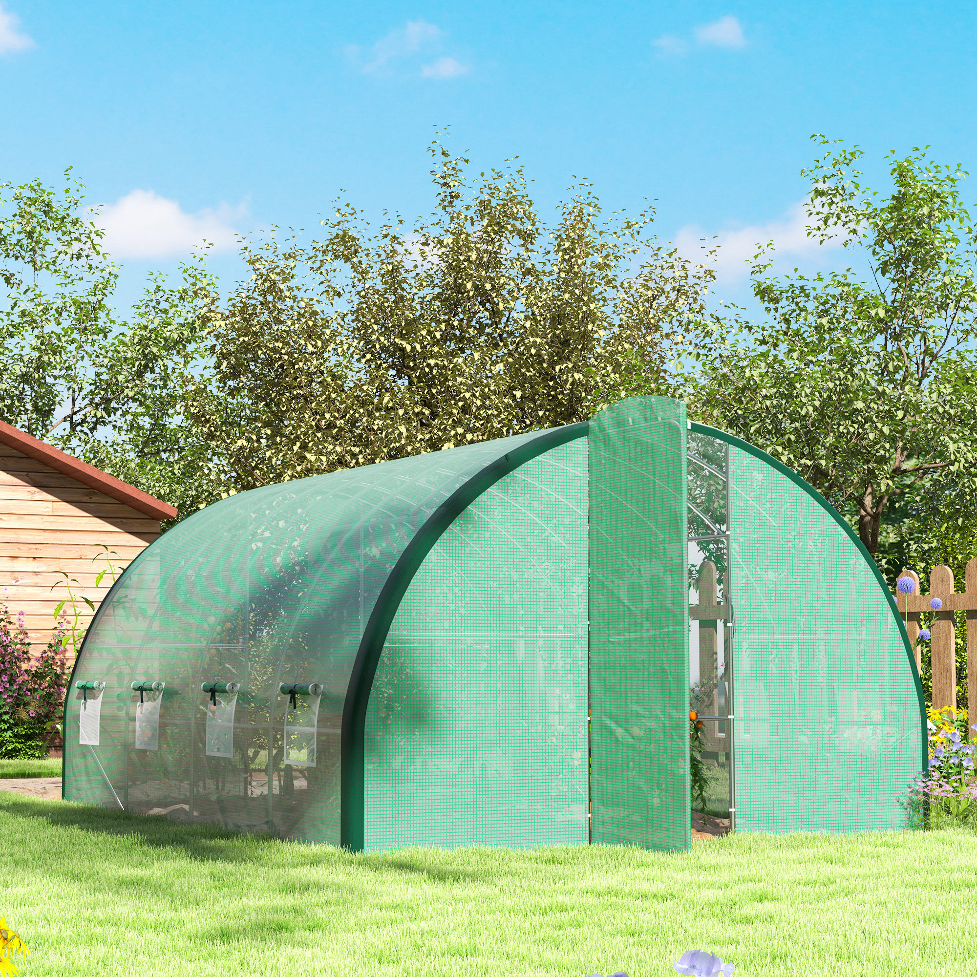 Outsunny 4 x 3(m) Polytunnel Greenhouse, with Windows and Doors Green 9