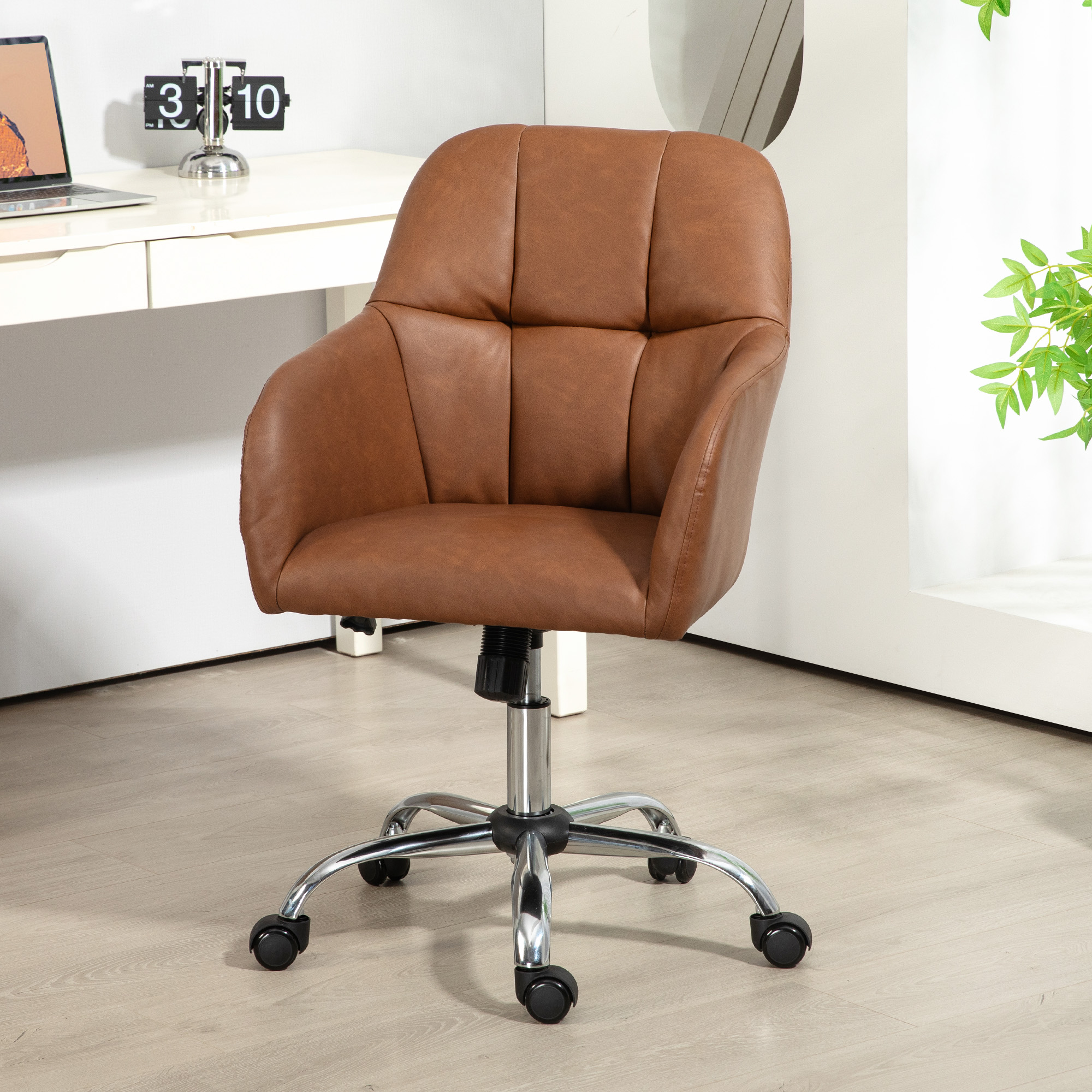 Fauteuil de bureau chaise de bureau ergonomique réglable roulettes pivotant 360° revêtement synthétique pu 64 x 73 x 106-115,5 cm chocolat Fauteuil de bureau chaise de bureau ergonomique réglable roulettes pivotant 360° revêtement synthétique pu 64 x 73 x 106-115,5 cm chocolat