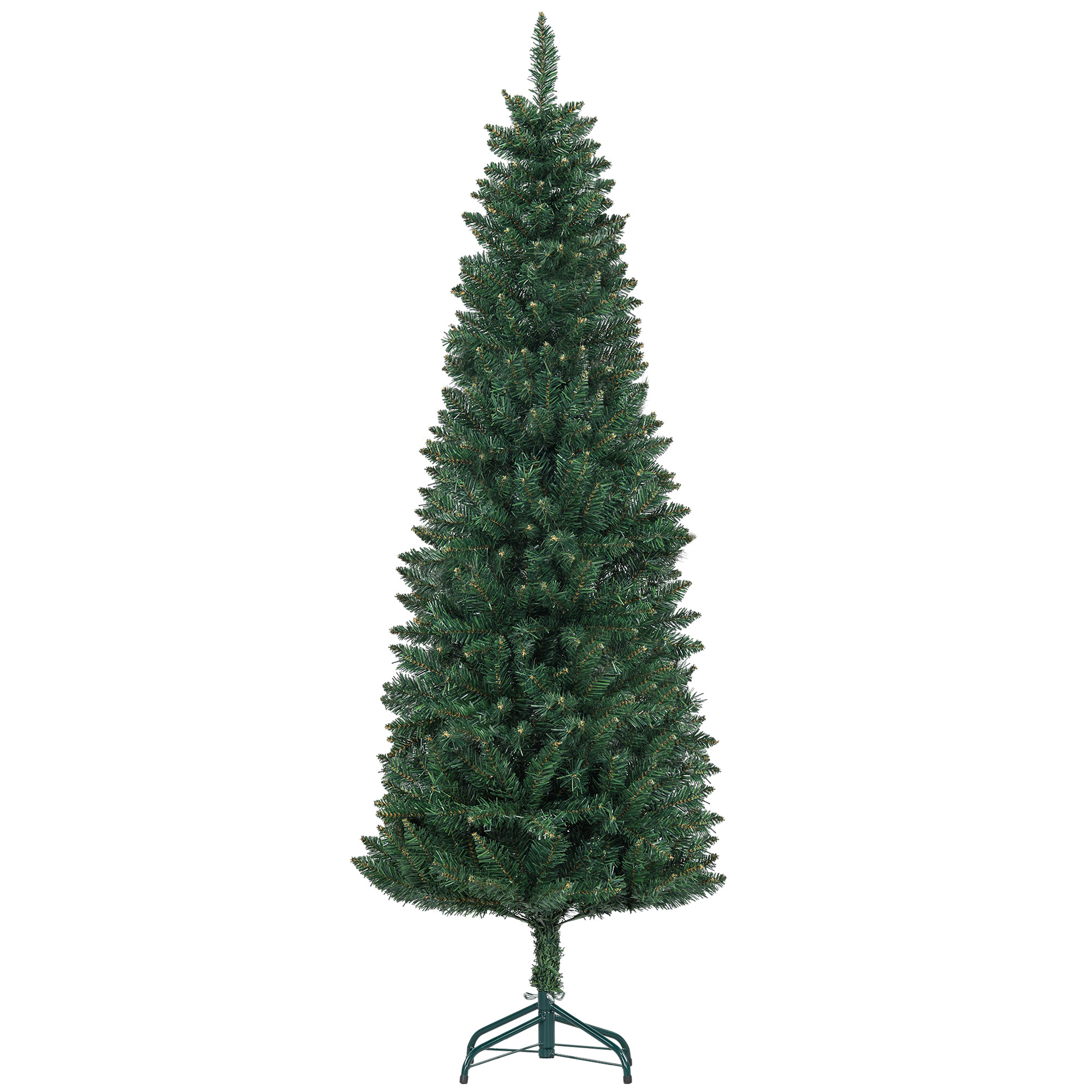 Sapin de Noël artificiel 210 cm slim avec support en acier pliable, 687 branches épines, décoration
