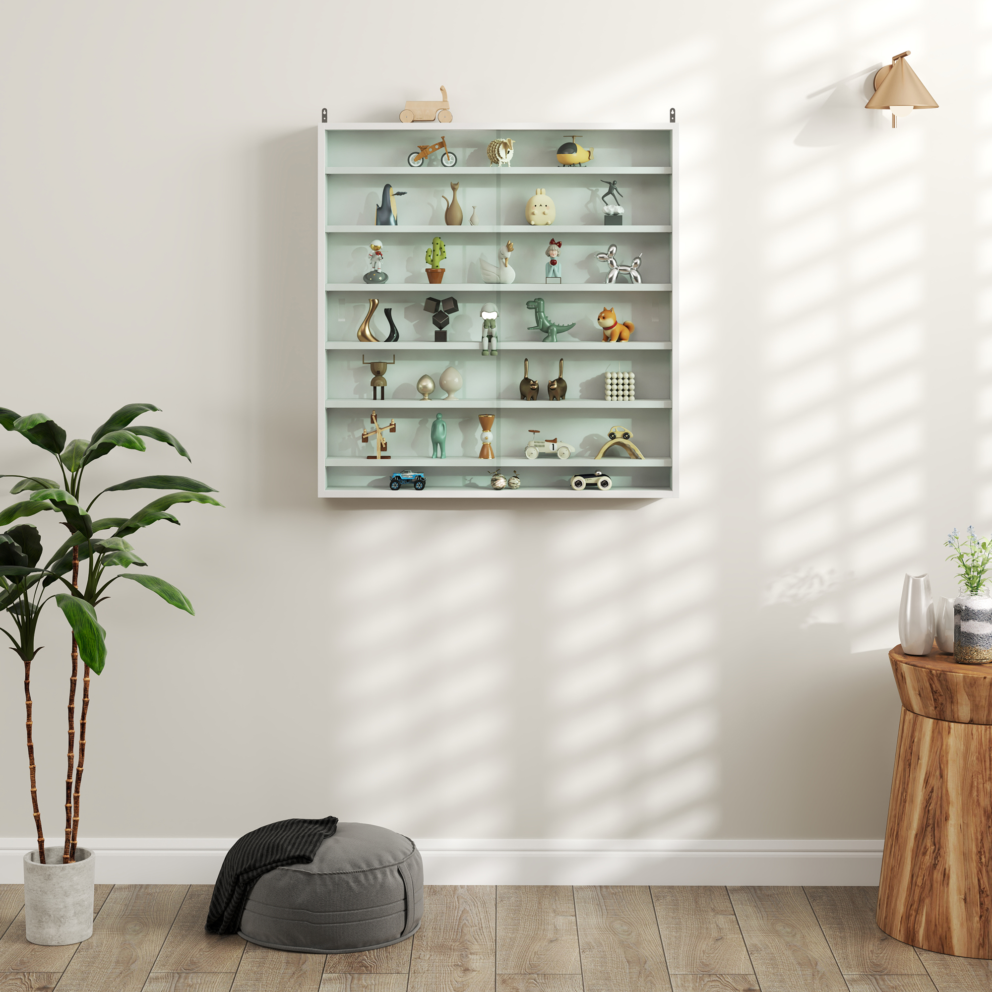 HOMCOM Six Shelf Display Cabinet, with Glass Doors White 9