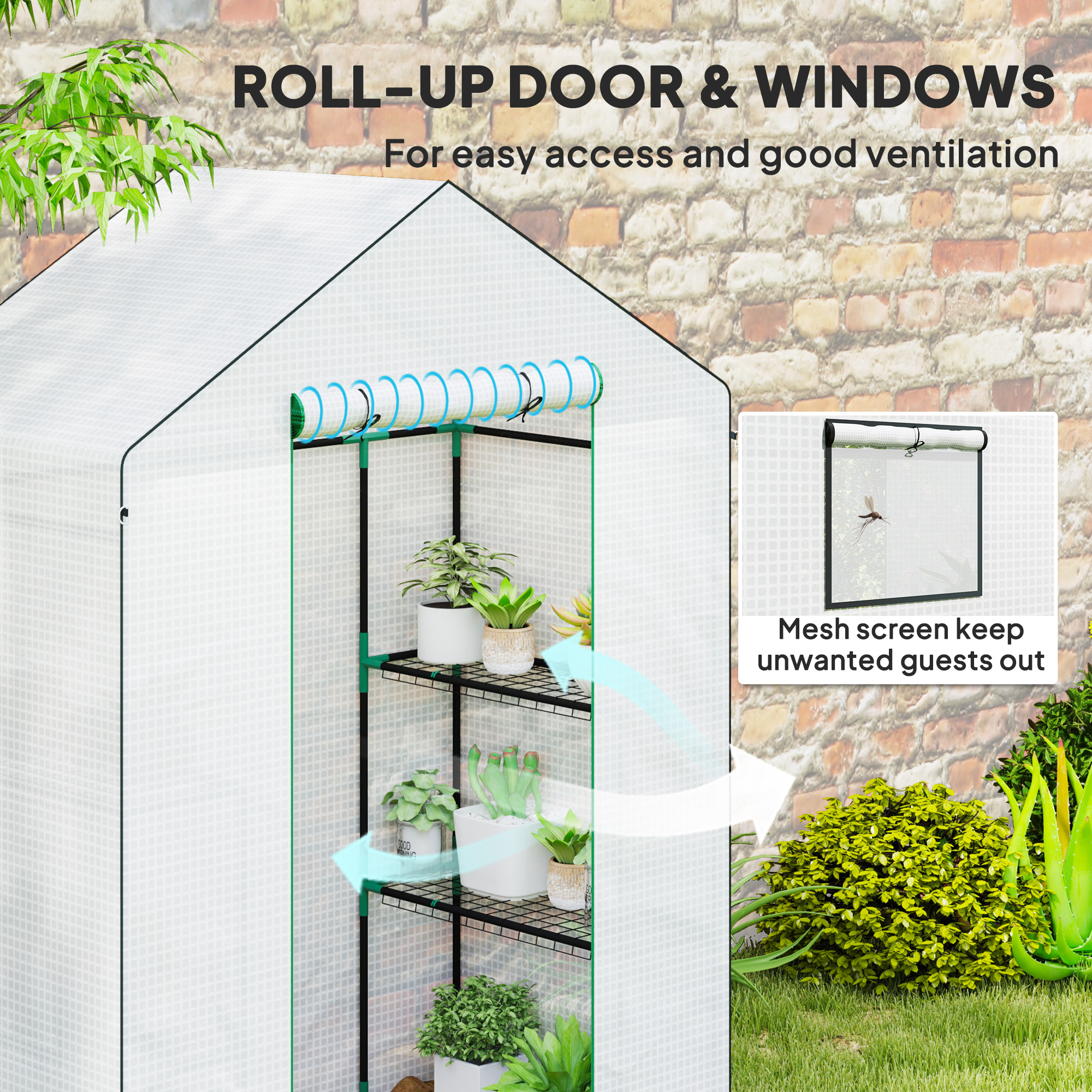 Outsunny 143 x 74cm Walk-In Greenhouse, with Shelves White 6
