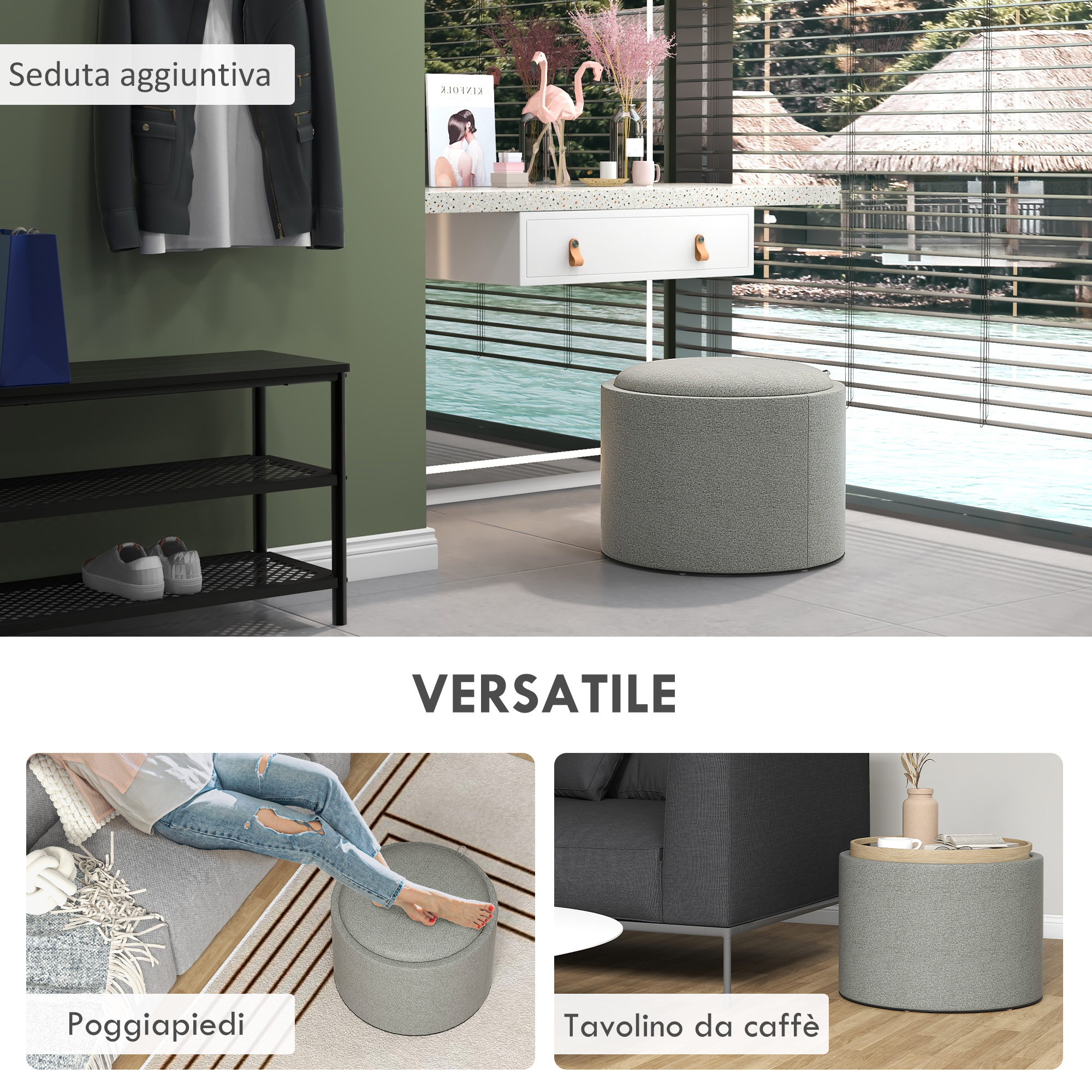 Set di 2 Pouf contenitore ZOYA grigio chiaro e legno di frassino