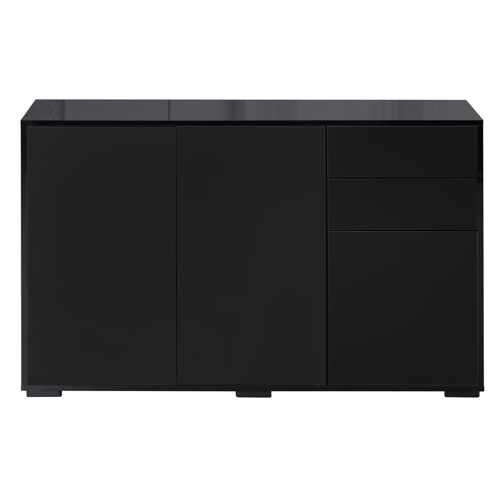 HOMCOM Buffet-Sideboard Aufbewahrungsschrank mit 2 Schubladen, 3 Türen, höhenverstellbarem Regal, Teilchenplatten, 117 x 36 x 74 cm Schwarz Aosom