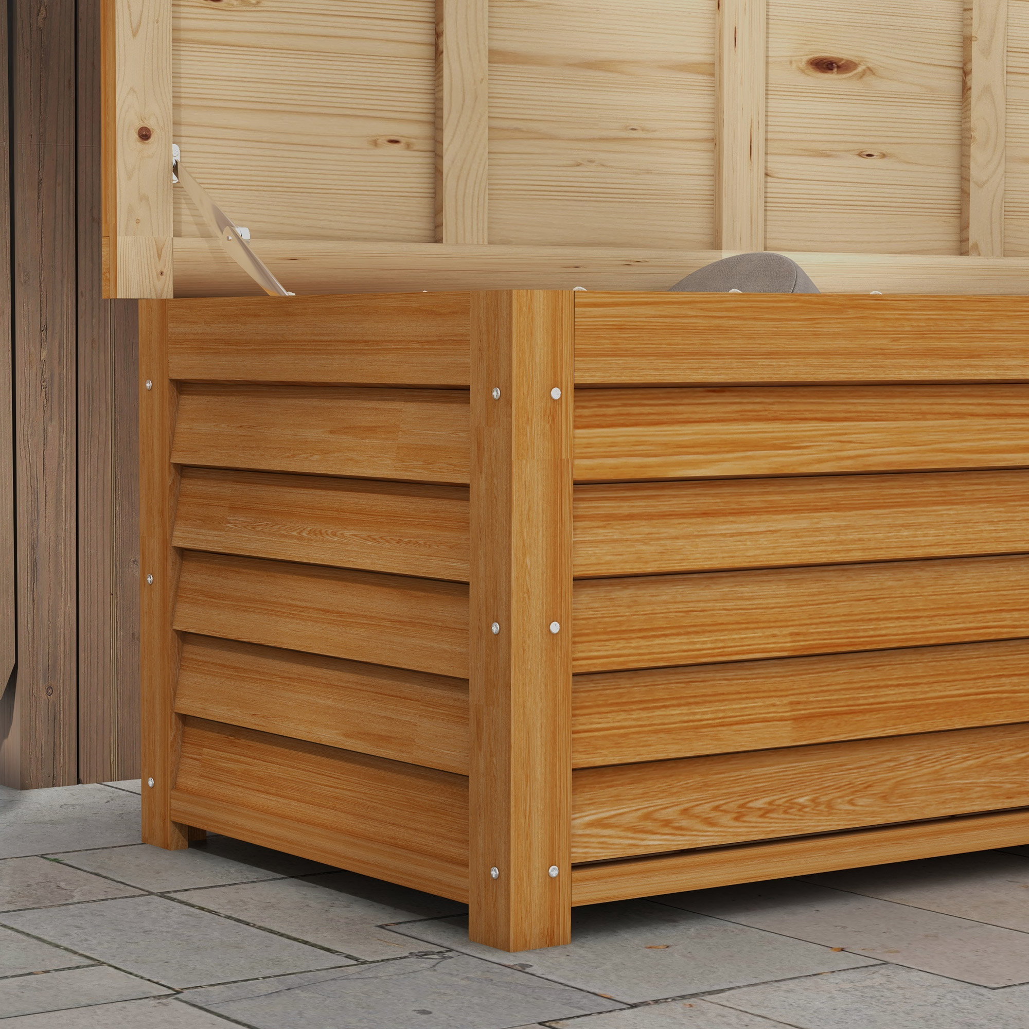 Outsunny 292L Outdoor Storage Box, Wooden Deck Box Garden Storage Container for Balcony, Porch, Poolside, Light Brown 7