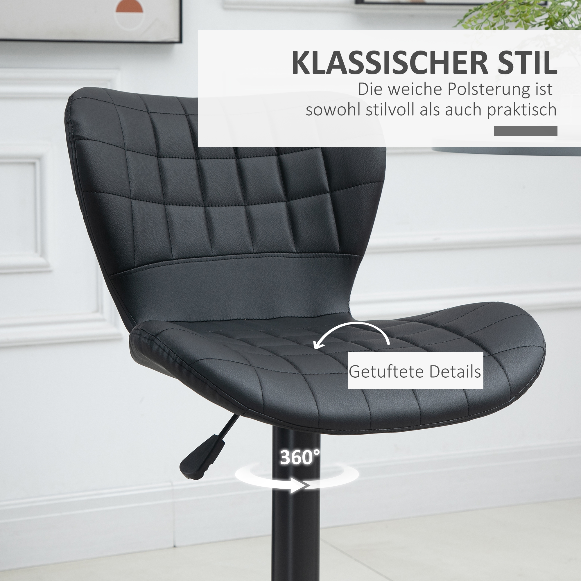 2 baaritooli komplekt, retrodisain, 47 cm x 51,5 cm x 89-109 cm, must