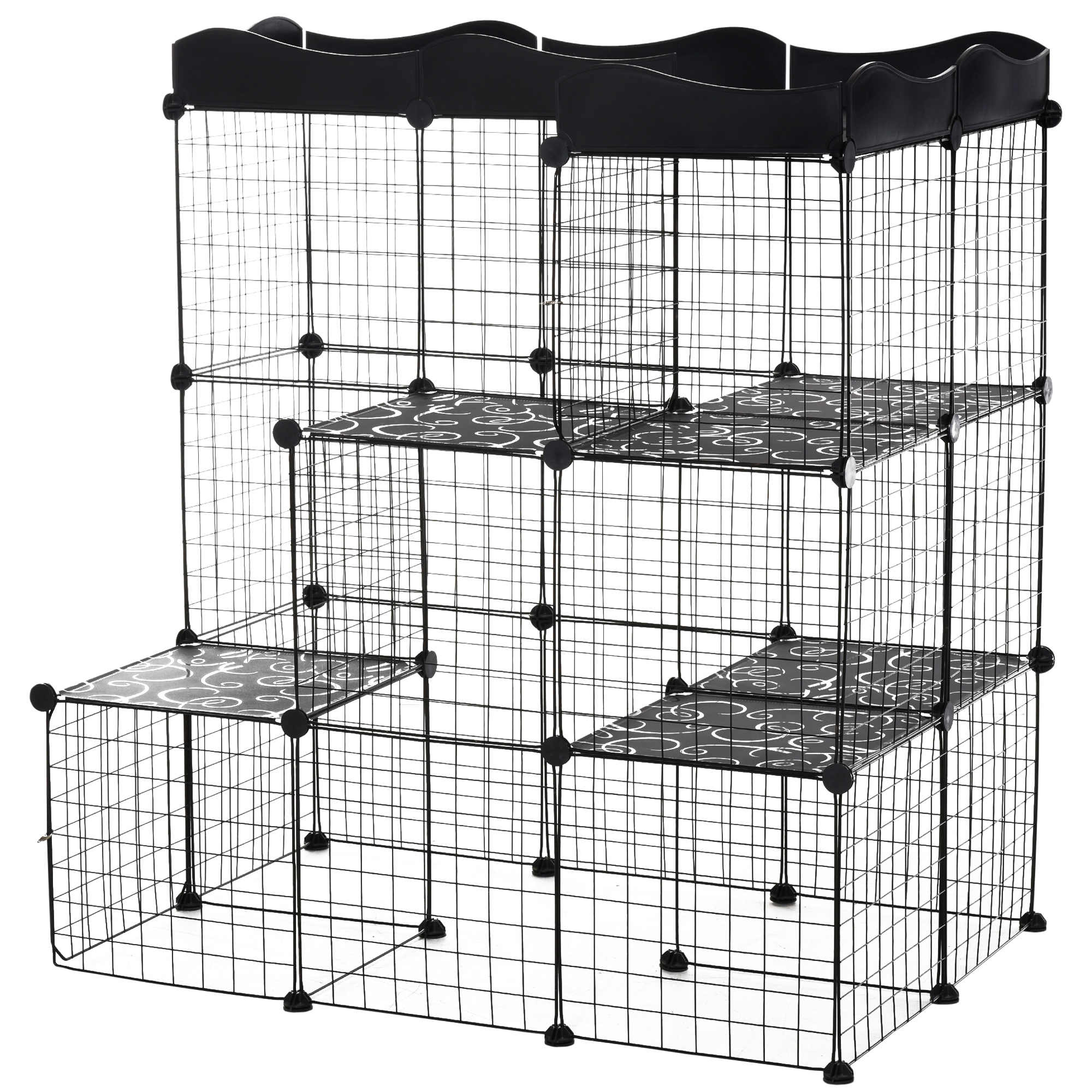 PawHut Recinto para Pequenos Animais com Forma Personalizável para Coelhos Porquinho da India 105x70x116 cm Preto