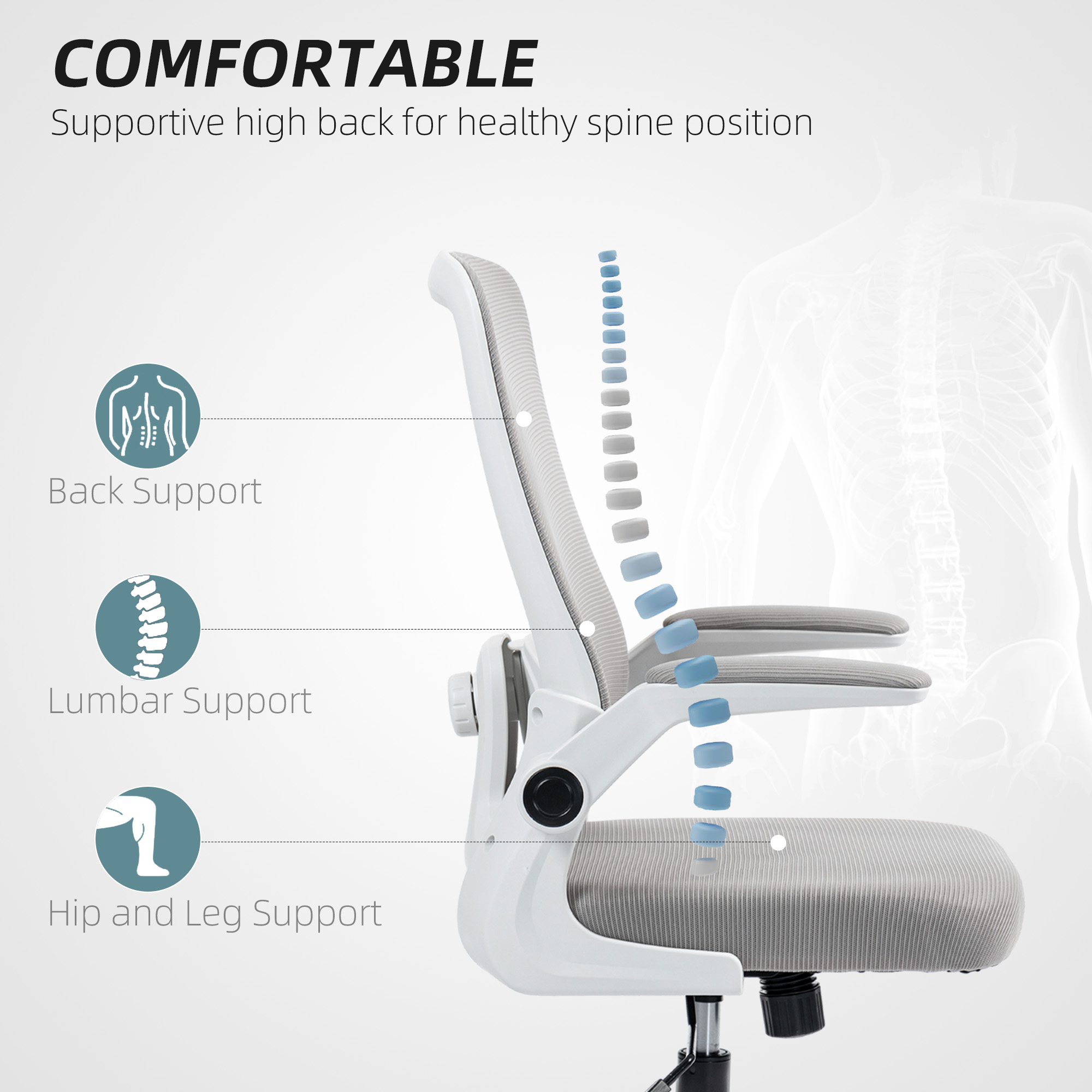 HOMCOM Mesh Back Adjustable Office Chair Grey 4
