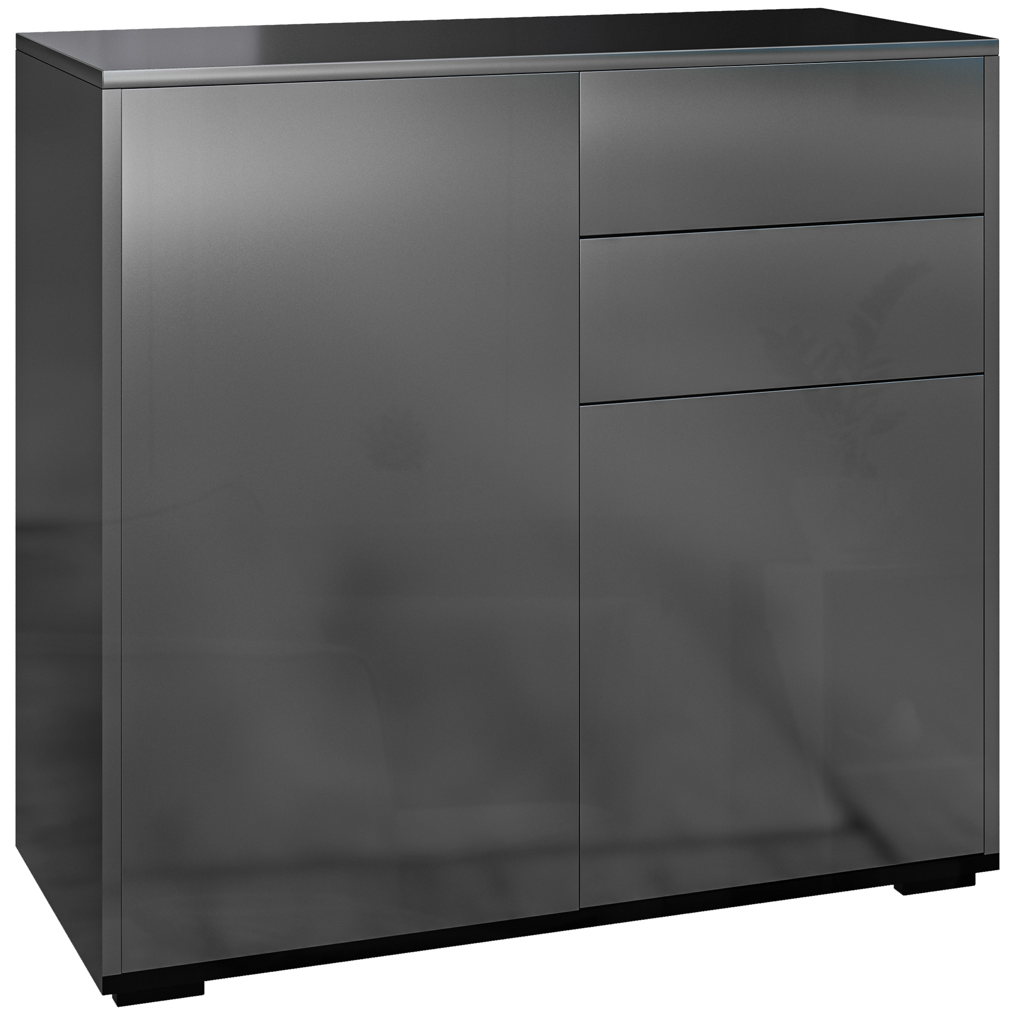 Image of HOMCOM Crossoenza Moderna con 2 Armadietti e 2 Cassetti con Apertura a Pressione, 79x36x74cm, Nero Lucido Aosom006