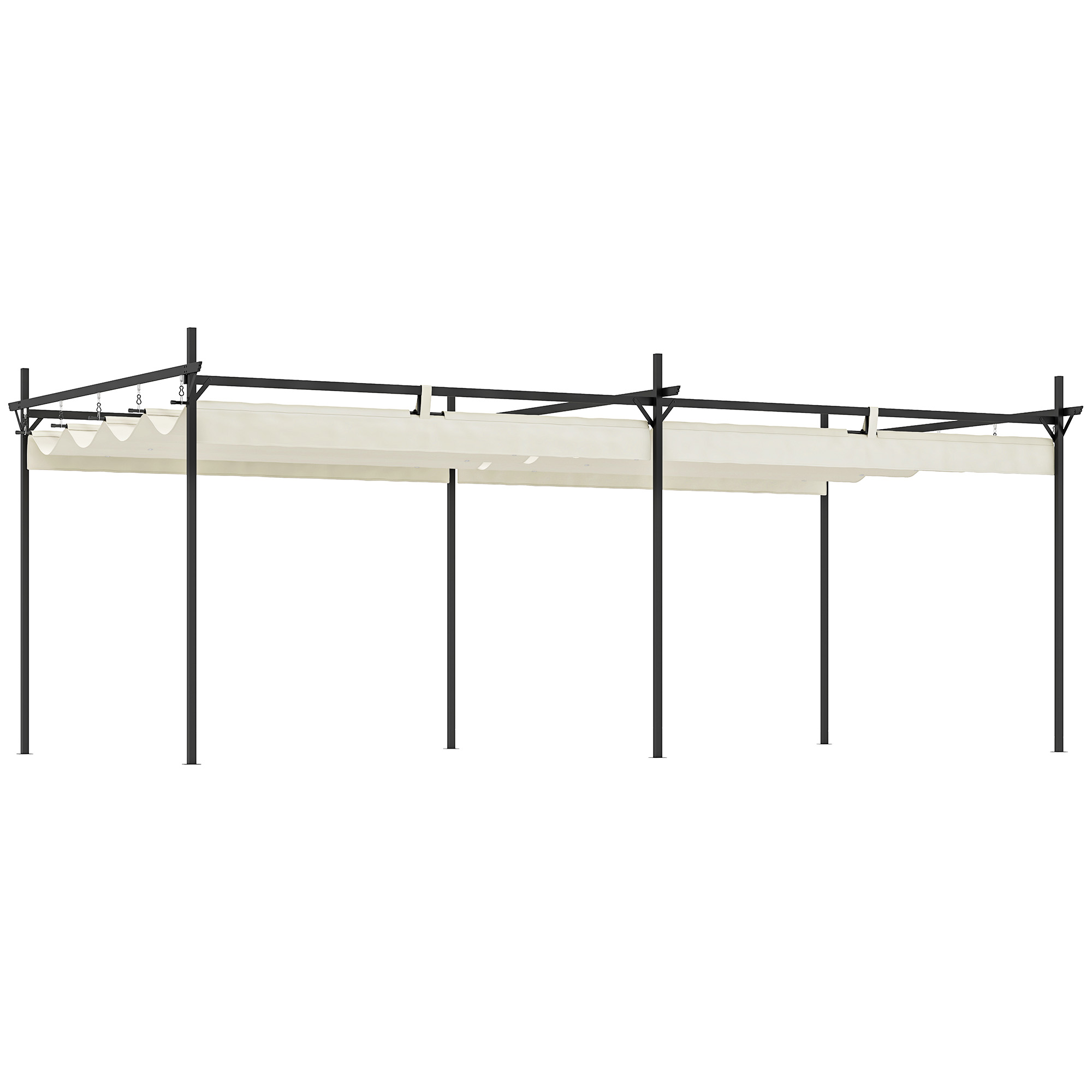 Outsunny Pérgola con Techo Retráctil 6x3 m Cenador con Tela de Poliéster Anti-UV Resistente al Agua Crema