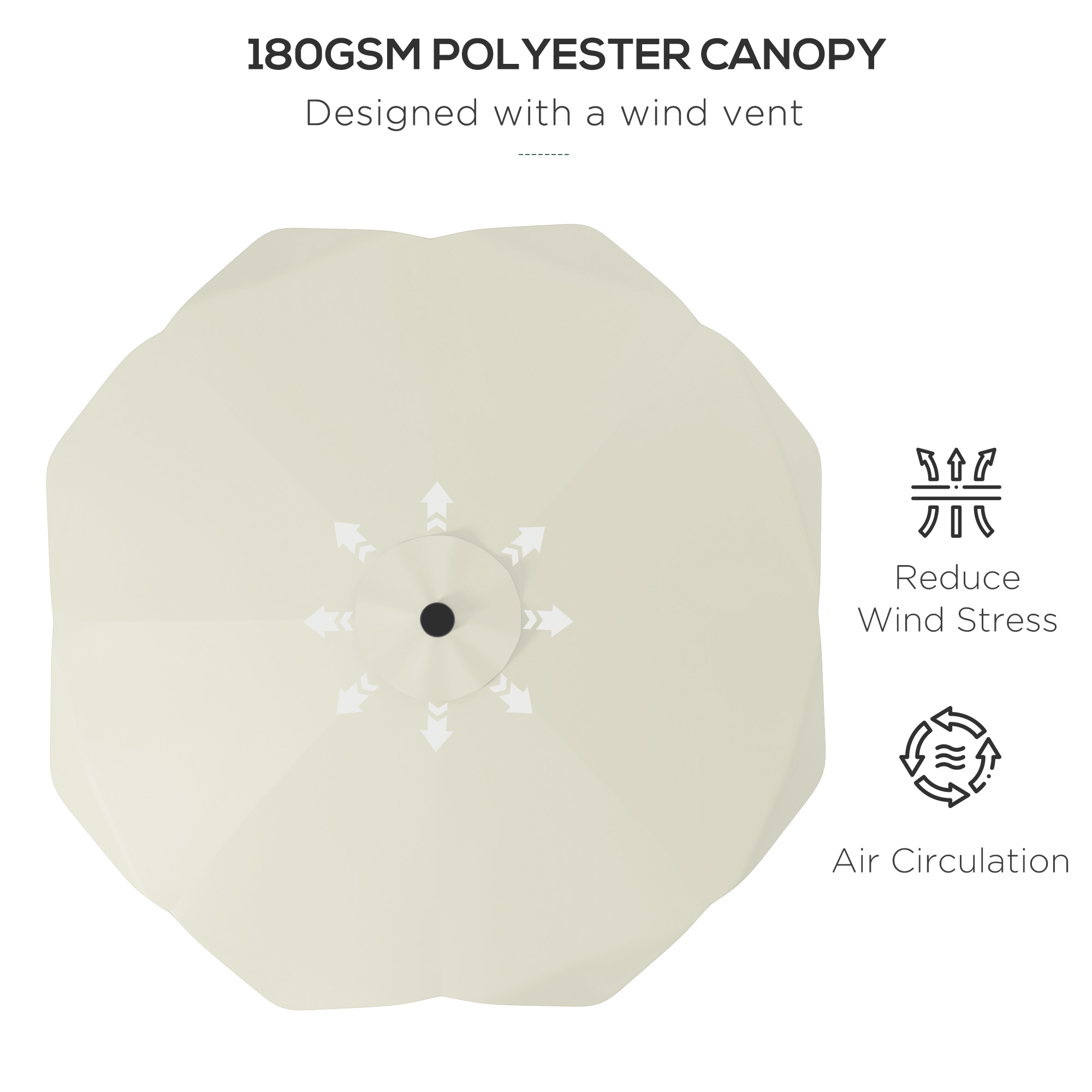 Outsunny Solar Patio Umbrella with LED and Tilt, Outdoor Market Table Umbrella Parasol with Crank, 3 x 3 (m), Cream White 6