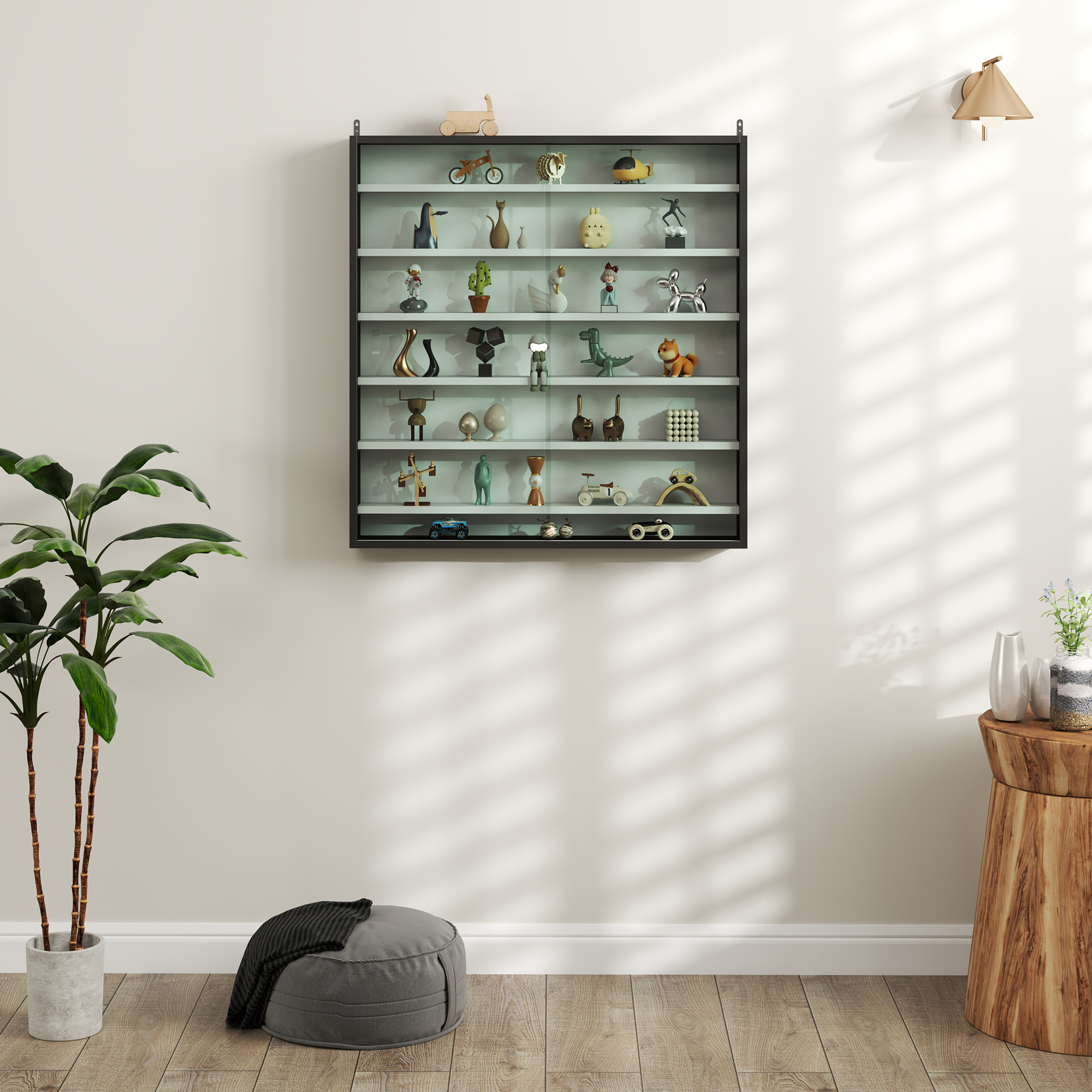 HOMCOM Six Shelf Display Cabinet, with Glass Doors Black and White 9