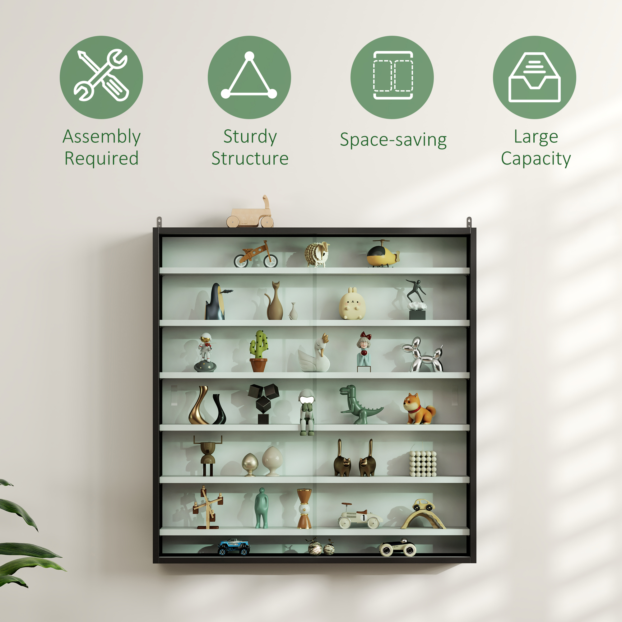 HOMCOM Six Shelf Display Cabinet, with Glass Doors Black and White 6