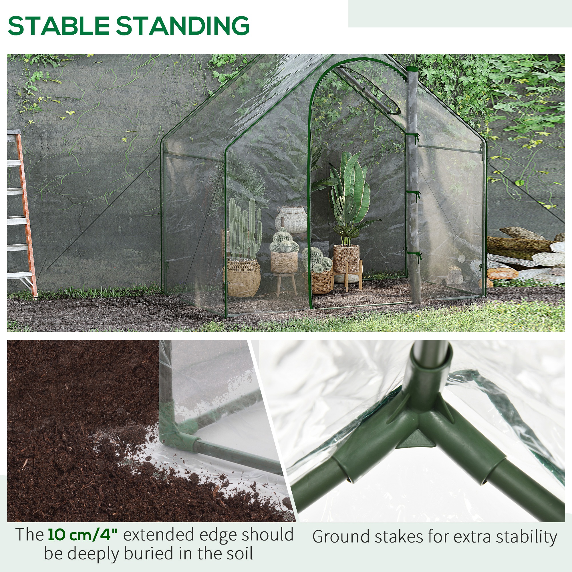 Outsunny Walk In Tomato Greenhouse Garden Outdoor Mini Greenhouse Flower Planter Steel Frame with Zipped Door & Window, PVC Cover, 180 x 100 x 168CM, Clear 6