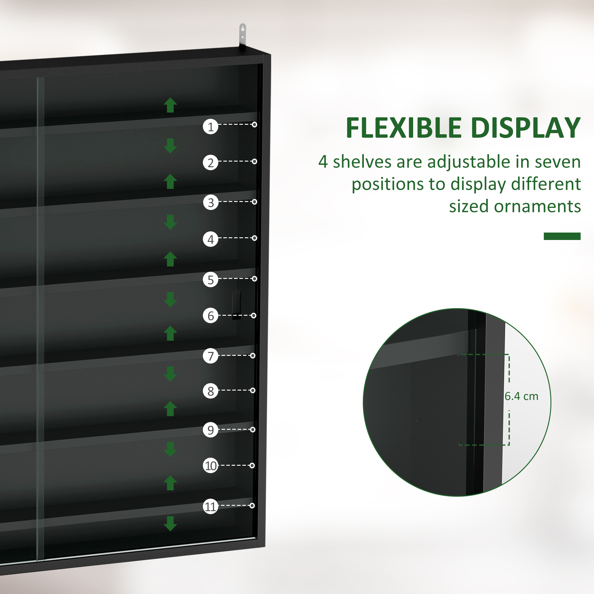 HOMCOM Six Shelf Display Cabinet, with Glass Doors Black 4