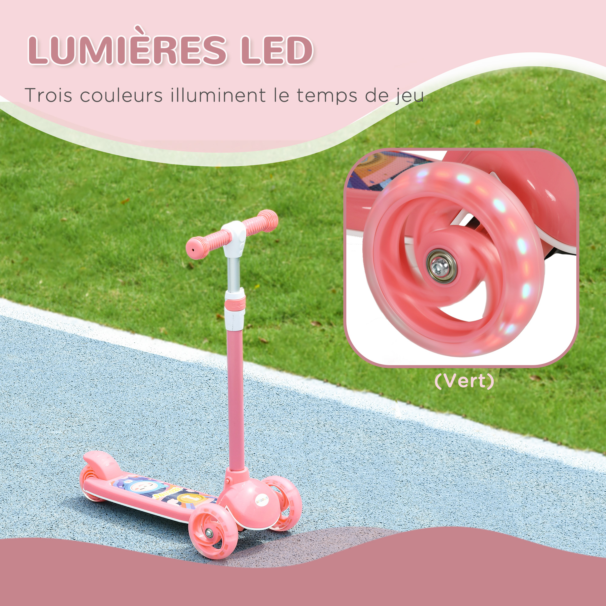 Trottinette 3 Roues Enfant - Lumières LED, Guidon Réglable | 2-6 Ans, 25kg Max, Sécurité