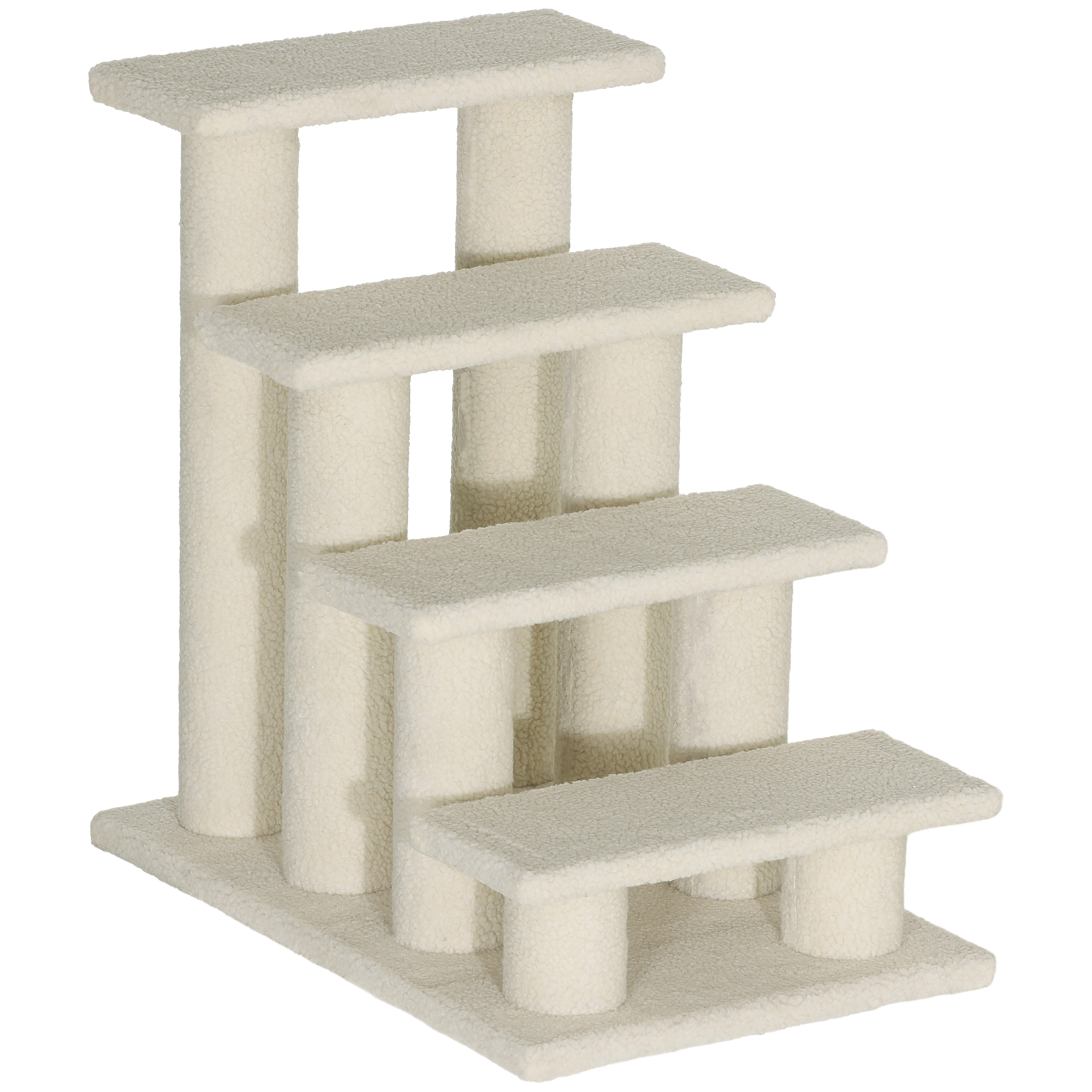 PawHut Scaletta A 4 Gradini Per Cani E Gatti Con Rivestimento In Peluche, Antiscivolo, Per Letto E Divano, 61x41x60 Cm, Crema