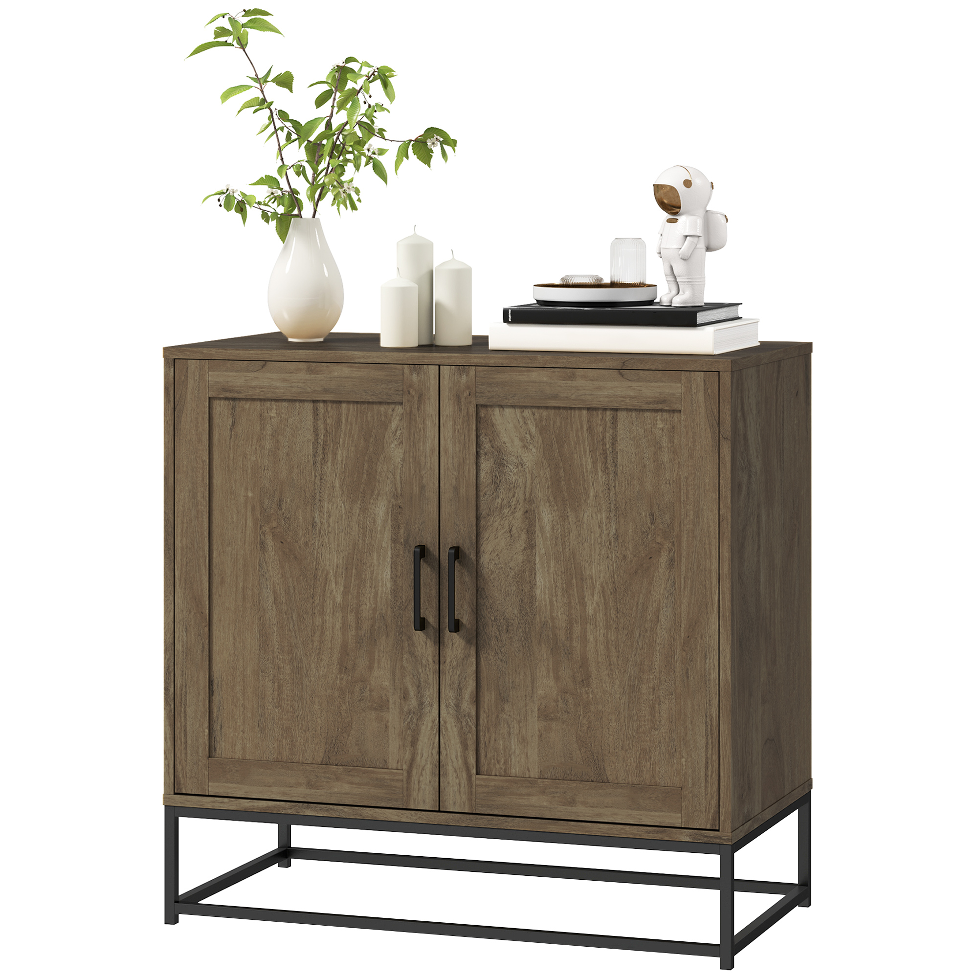 HOMCOM Sideboard Aufbewahrungsschrank im modernen Stil mit 2 Türen, verstellbares Regal - Sideboard für Ess- und Wohnzimmer, 80 x 40 x 78 cm, Naturholz Aosom