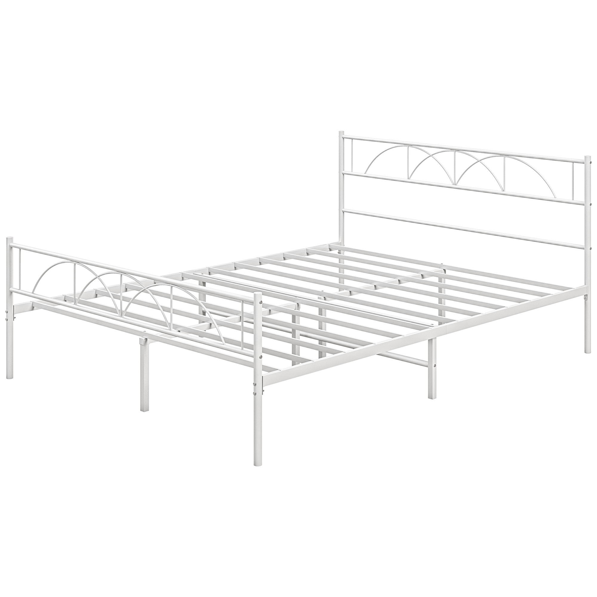 HOMCOM Cama Doble 135x190 cm con Cabecera Listones de Acero y Espacio de Almacenamiento Debajo de la Cama Carga 330 kg Blanco