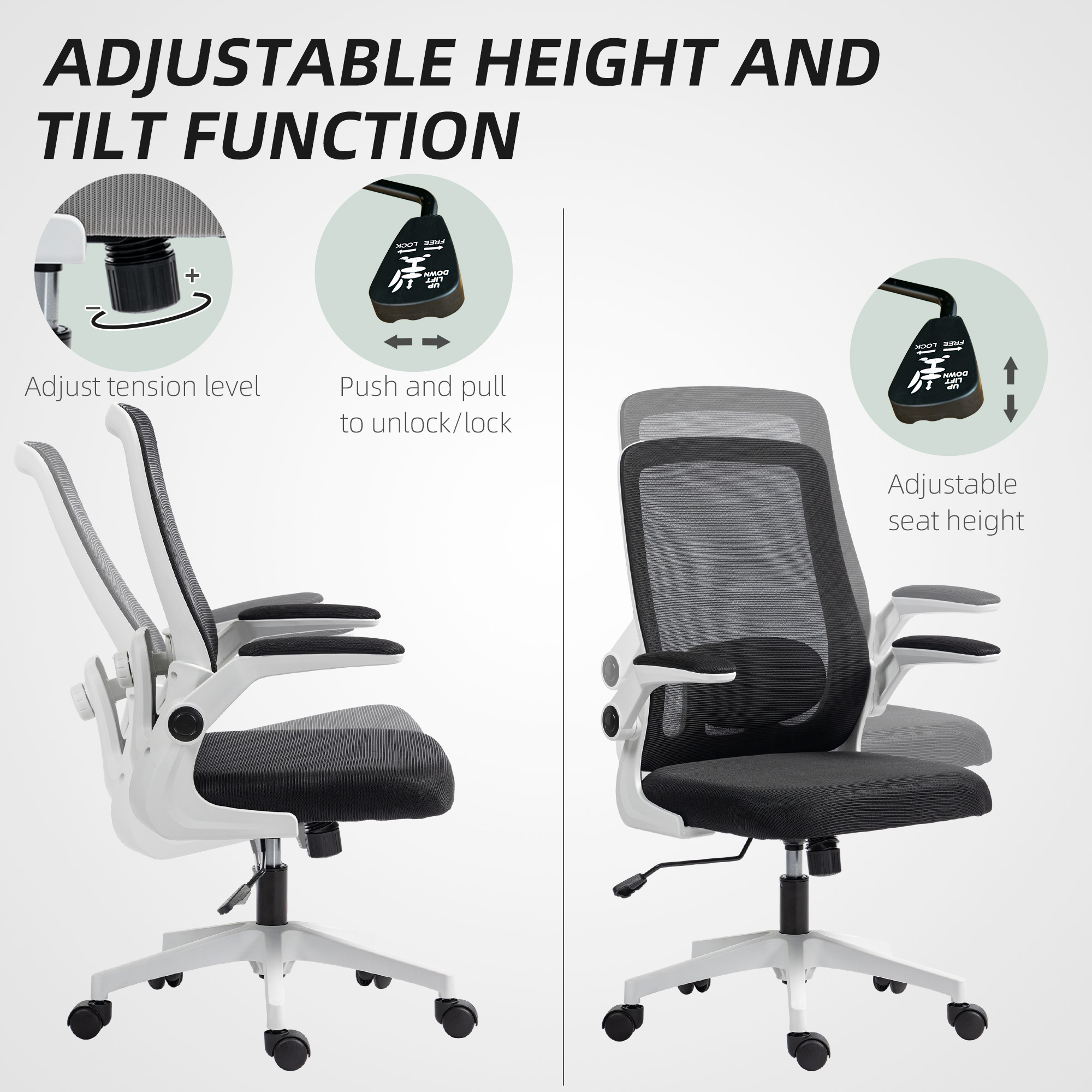 HOMCOM Mesh Back Adjustable Office Chair Black 8