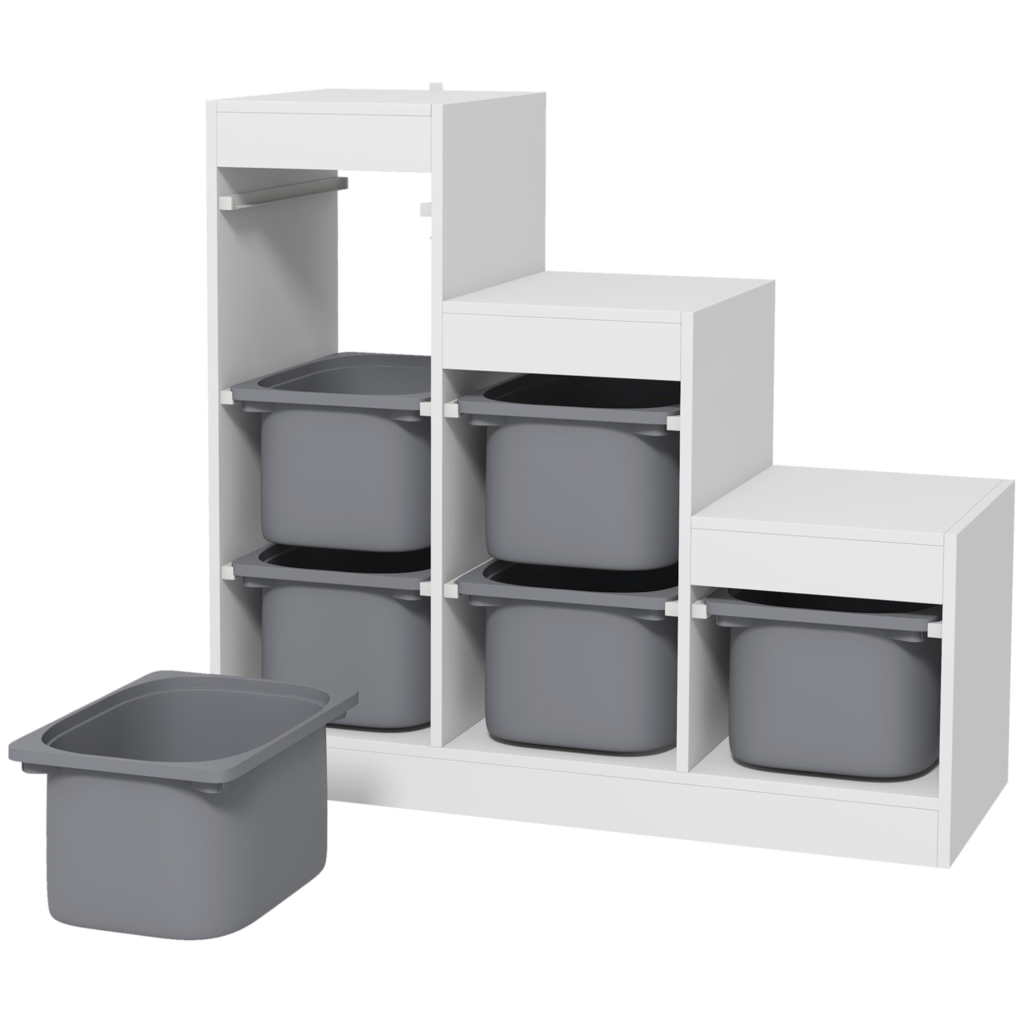 AIYAPLAY Meuble de rangement pour jouets des enfants avec 6 bacs amovibles, 3 niveaux de rangement, 96 x 38,5 x 90, gris