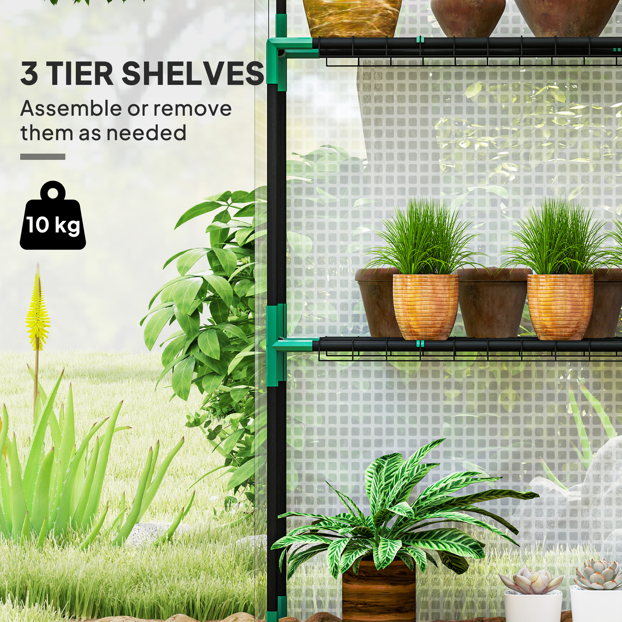 Outsunny 143 x 74cm Walk-In Greenhouse, with Shelves White 4