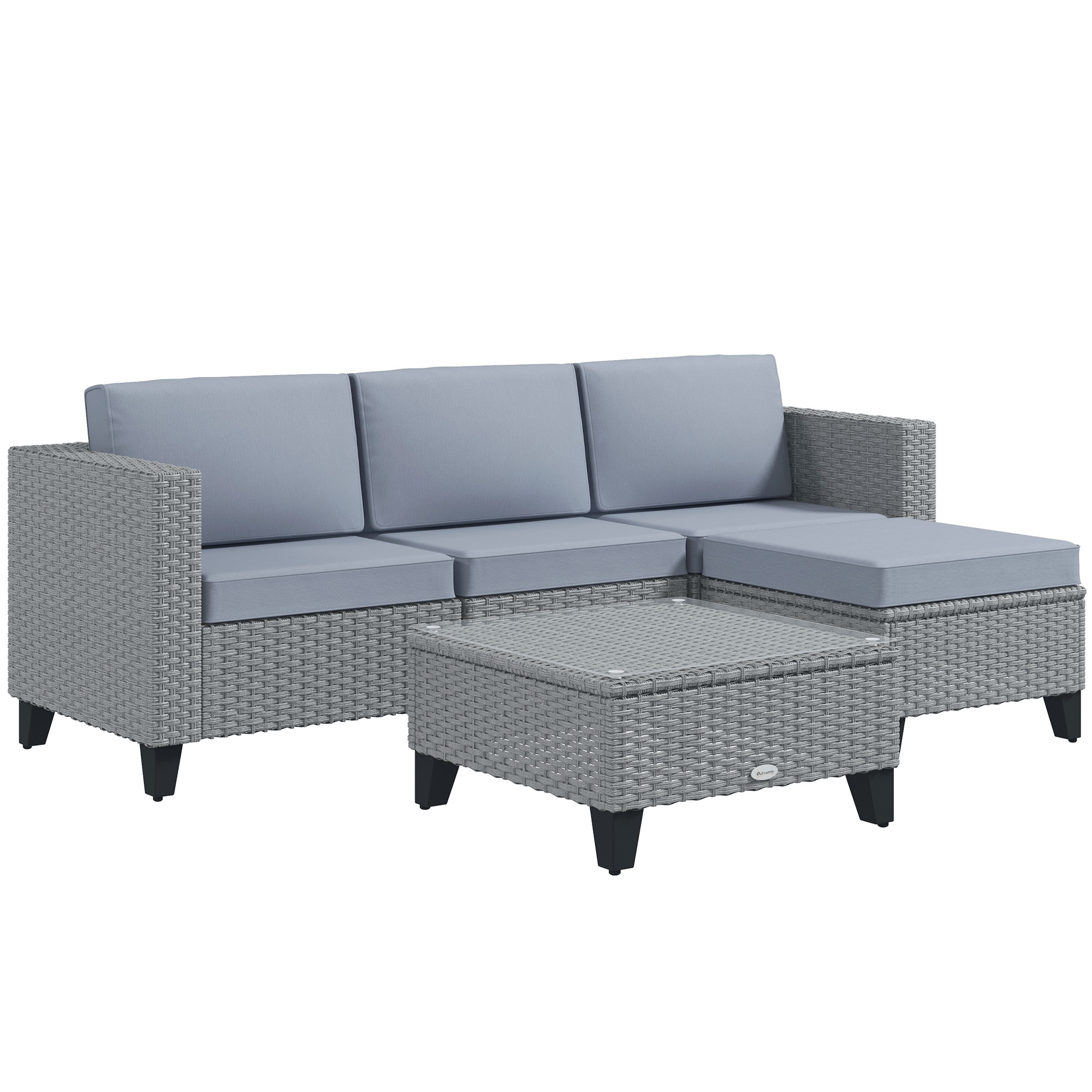 Product photograph of Outsunny 5-piece Rattan Patio Furniture Set With Corner Sofa Footstools Coffee Table For Poolside Grey from Aosom UK