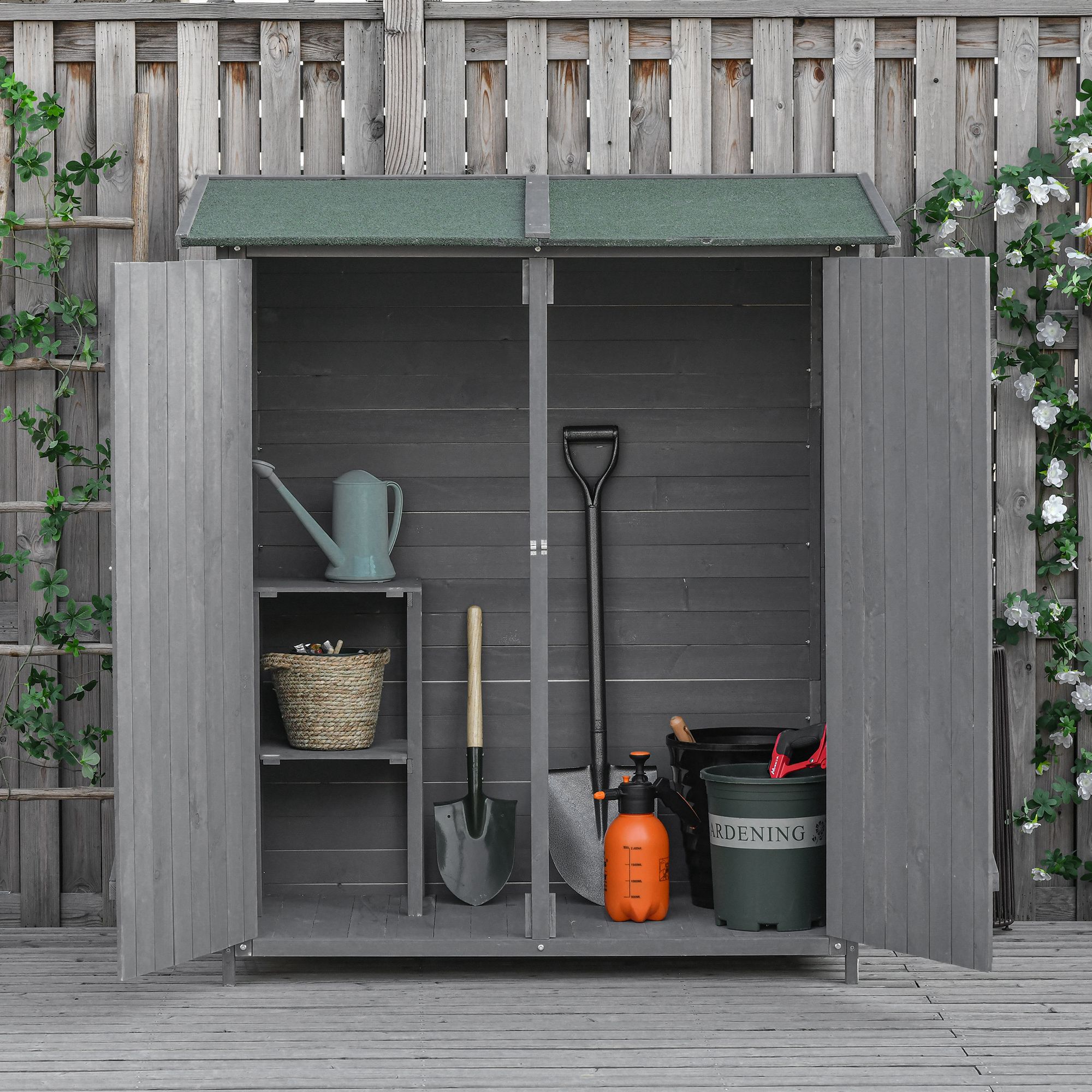 Outsunny 139 x 75 Fir Wood Garden Shed, with Asphalt Roof Grey 7