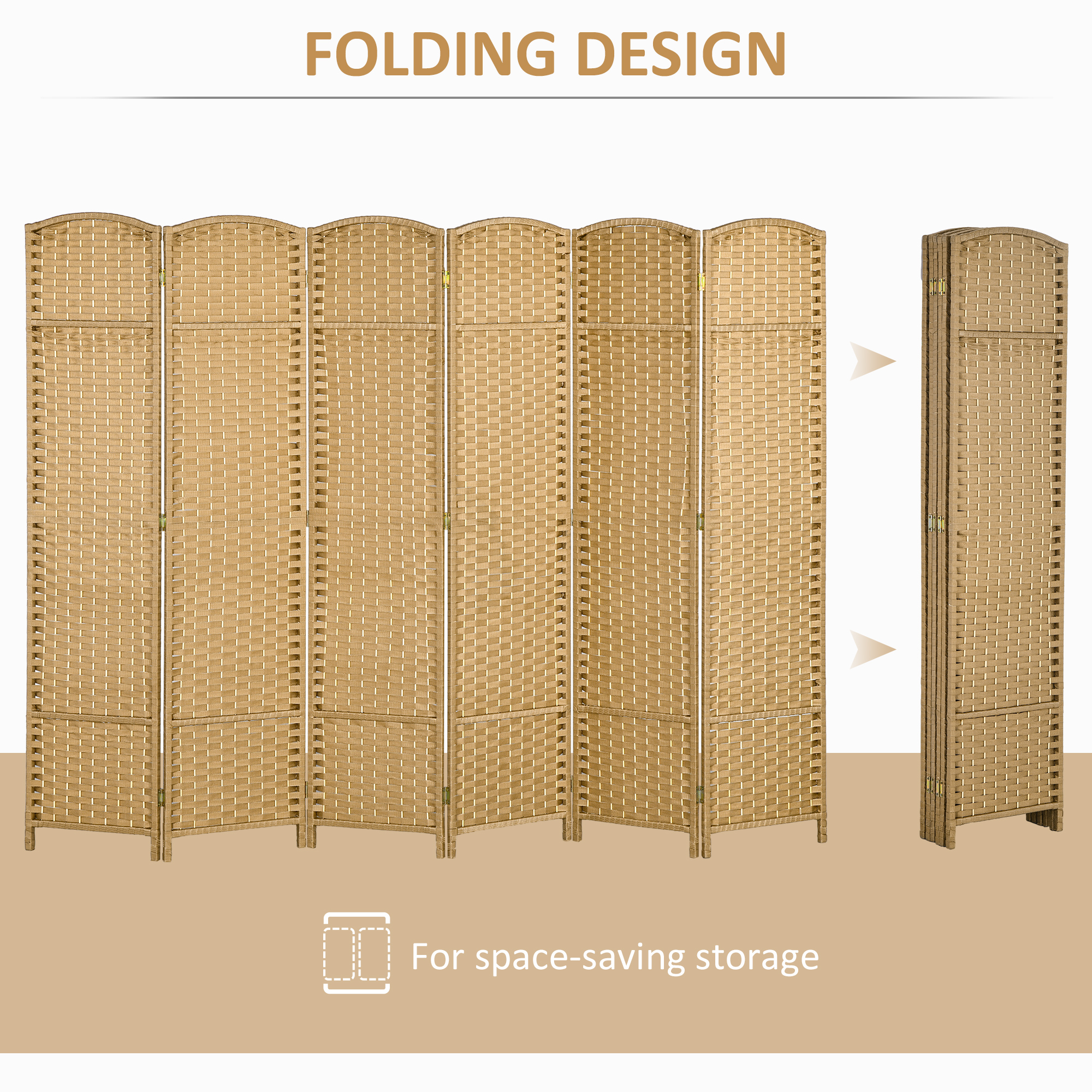 HOMCOM 6 Panel Folding Room Divider, Freestanding Privacy Screen for Living Room, Bedroom and Office, 240 x 170cm, Natural 5