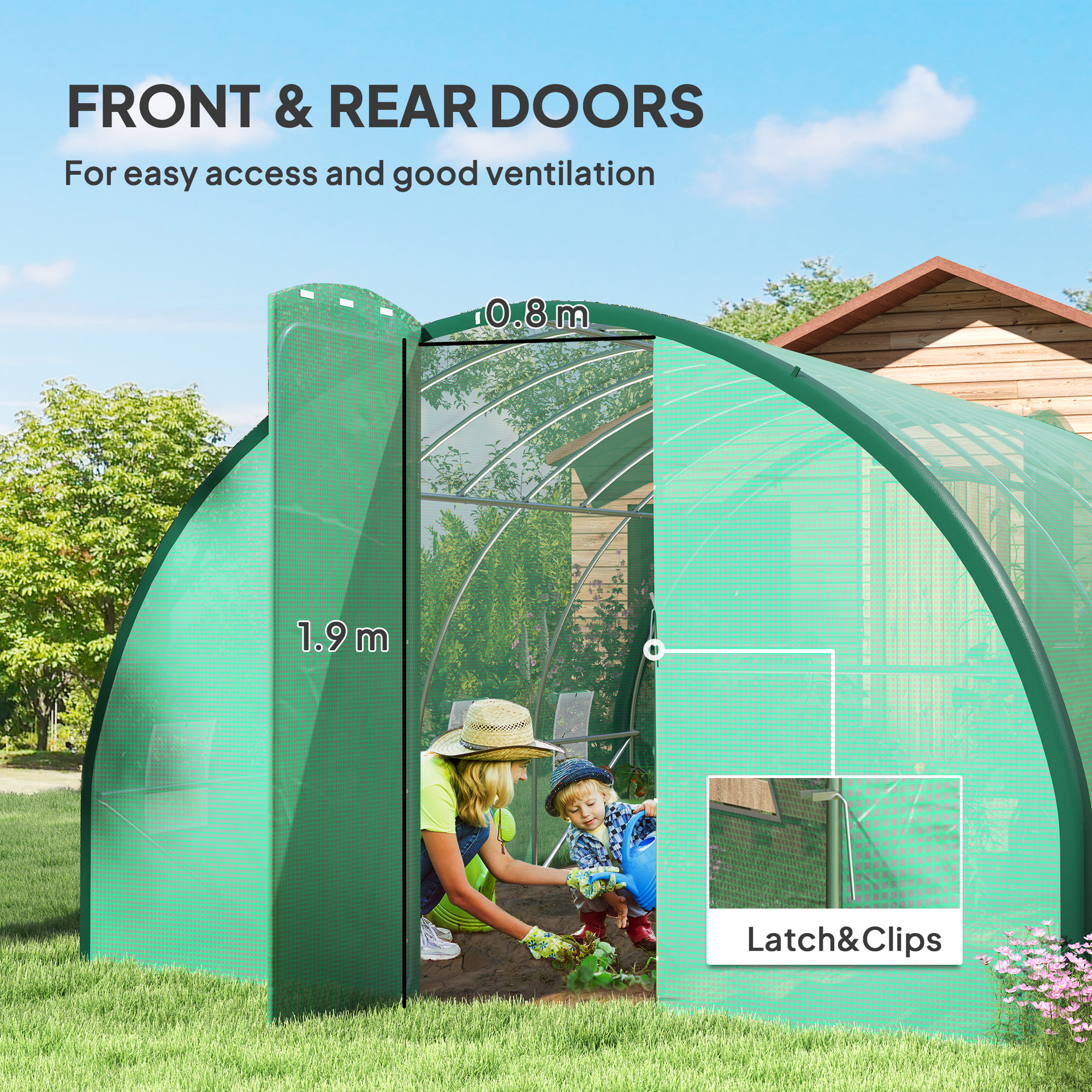 Outsunny 4 x 3(m) Polytunnel Greenhouse, with Windows and Doors Green 6