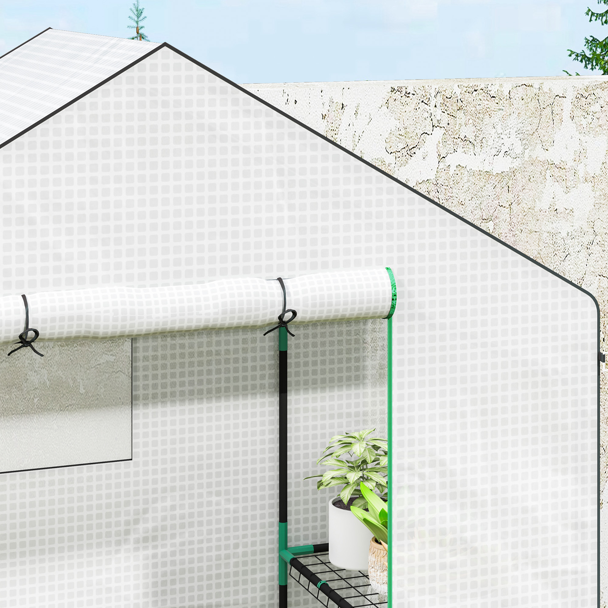 Outsunny 143 x 74cm Walk-In Greenhouse, with Shelves White 9