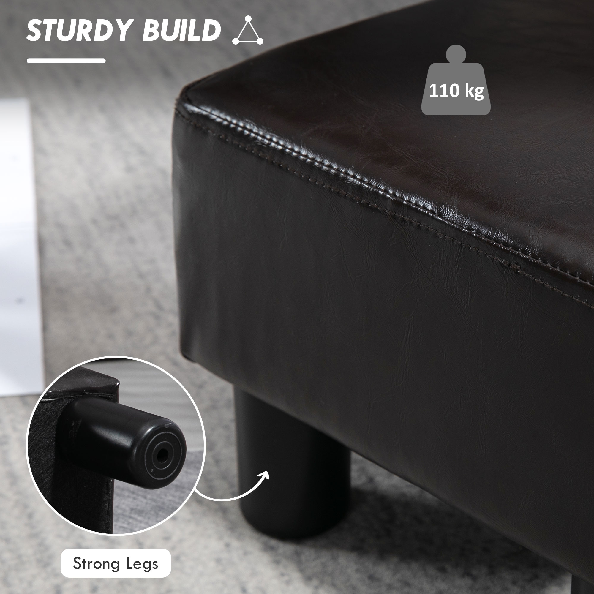 HOMCOM PU Leather Footstool Ottoman Cube with 4 Plastic Legs, Brown 5