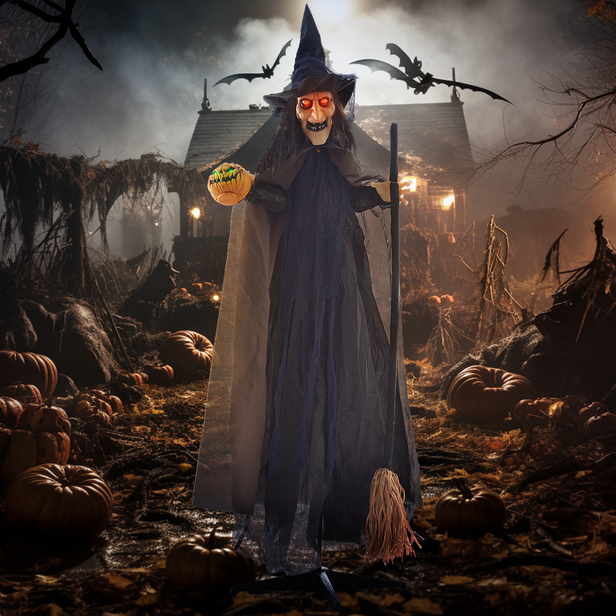 HOMCOM 190cm Halloween Dekoration Halloween-Hexe mit LED-Lichter, Soundfunk günstig online kaufen