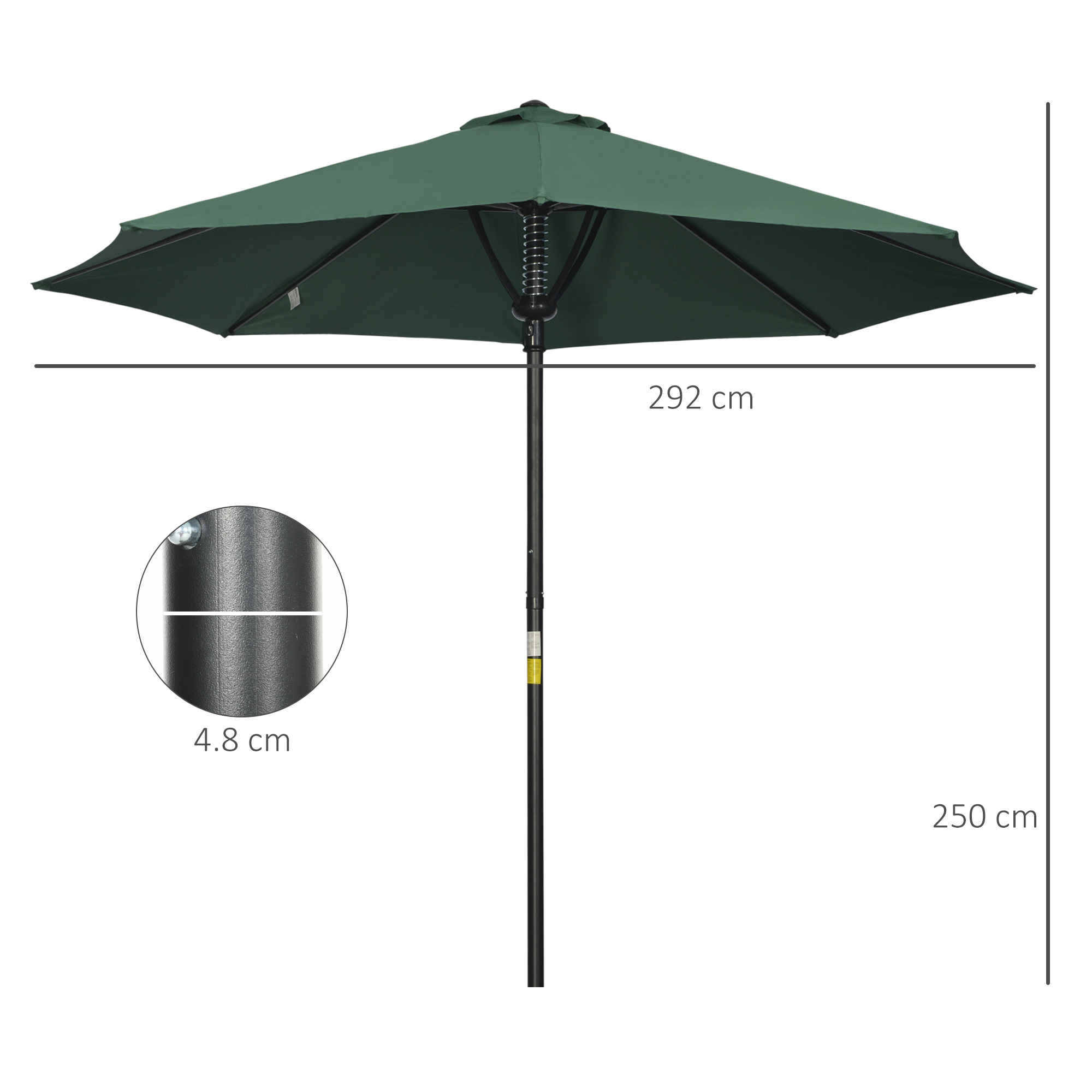 Outsunny Garden 3 m Parasol Umbrella, Outdoor Market Table Umbrella Sun Shade Canopy with 8 Ribs, Easy Push to Open, Green 3