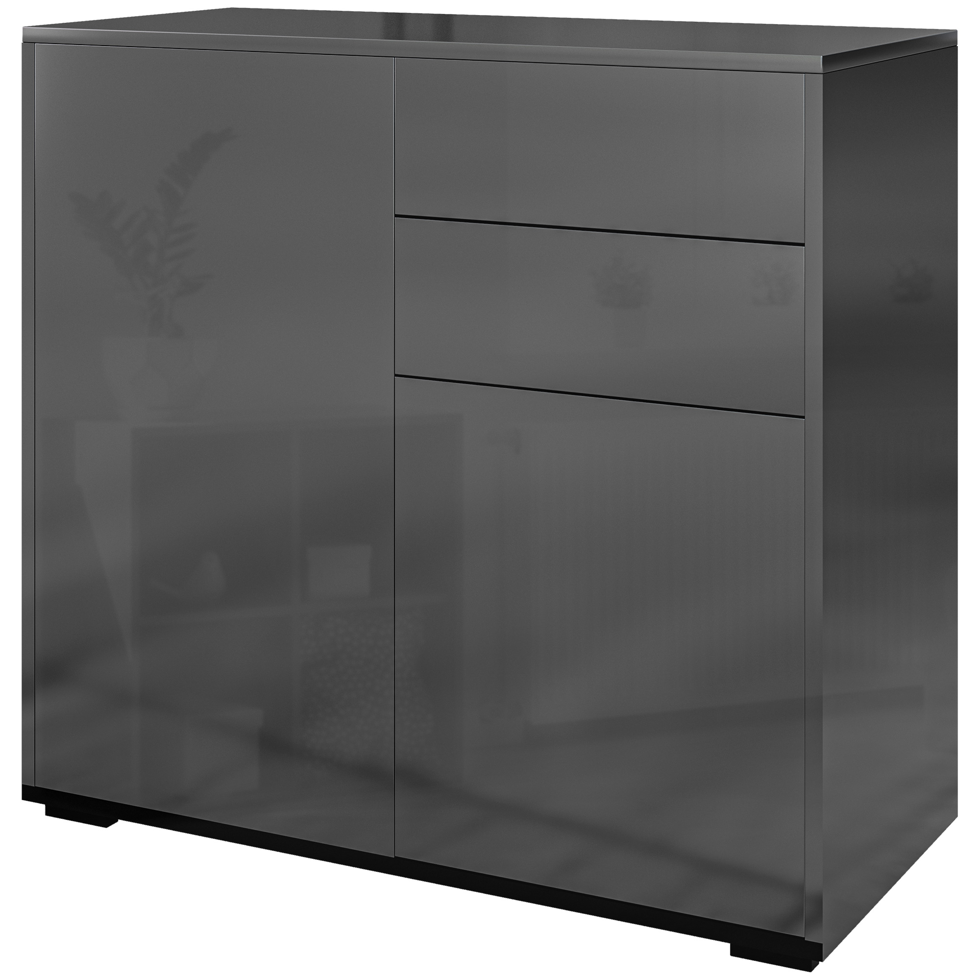 HOMCOM Aufbewahrungsschrank Sideboard Schrank mit 2 Schubladen und 2 Türen, höhenverstellbaren Regalen, für Wohnzimmer, Küche, Schlafzimmer, 79 x 36 x 74 cm, glänzendes Schwarz Aosom