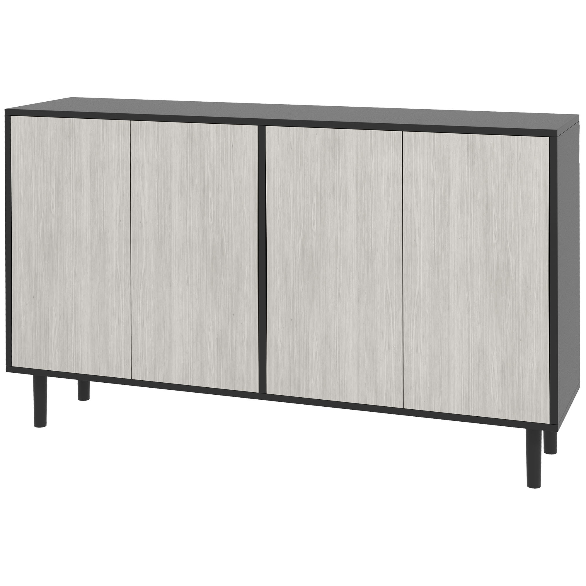 HOMCOM Buffet Küchenschrank Aufbewahrungsschrank Küchengeschirrschrank 2 Schränke mit verstellbaren Regalen, 121 x 37 x 75 cm, Schwarz und Grau Aosom