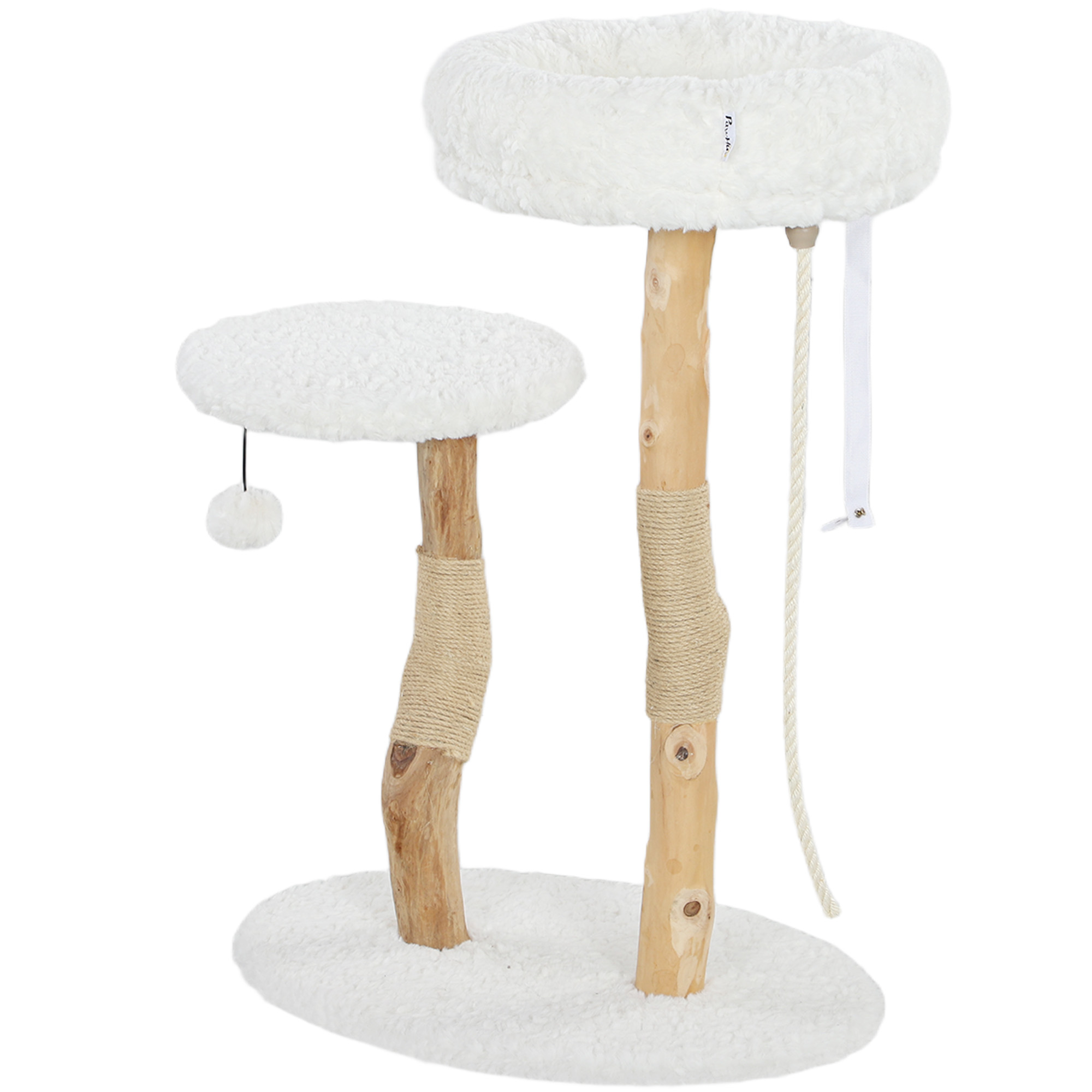 PawHut Kratzbaum, 85 cm, Kletterbaum mit Bett, Kratzstangen, Sprungplattform, Ball und Spielzeugseil, für Innenbereich, Weiß   Aosom – PawHut