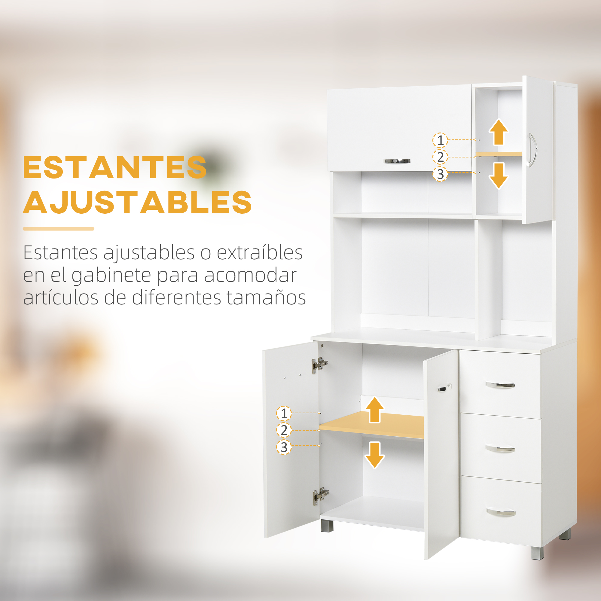 Alacena De Cocina Blanca Con 3 Puertas Y Estantes Regulables - 60x35x169 Cm, Ideal Para Espacios Pequeños