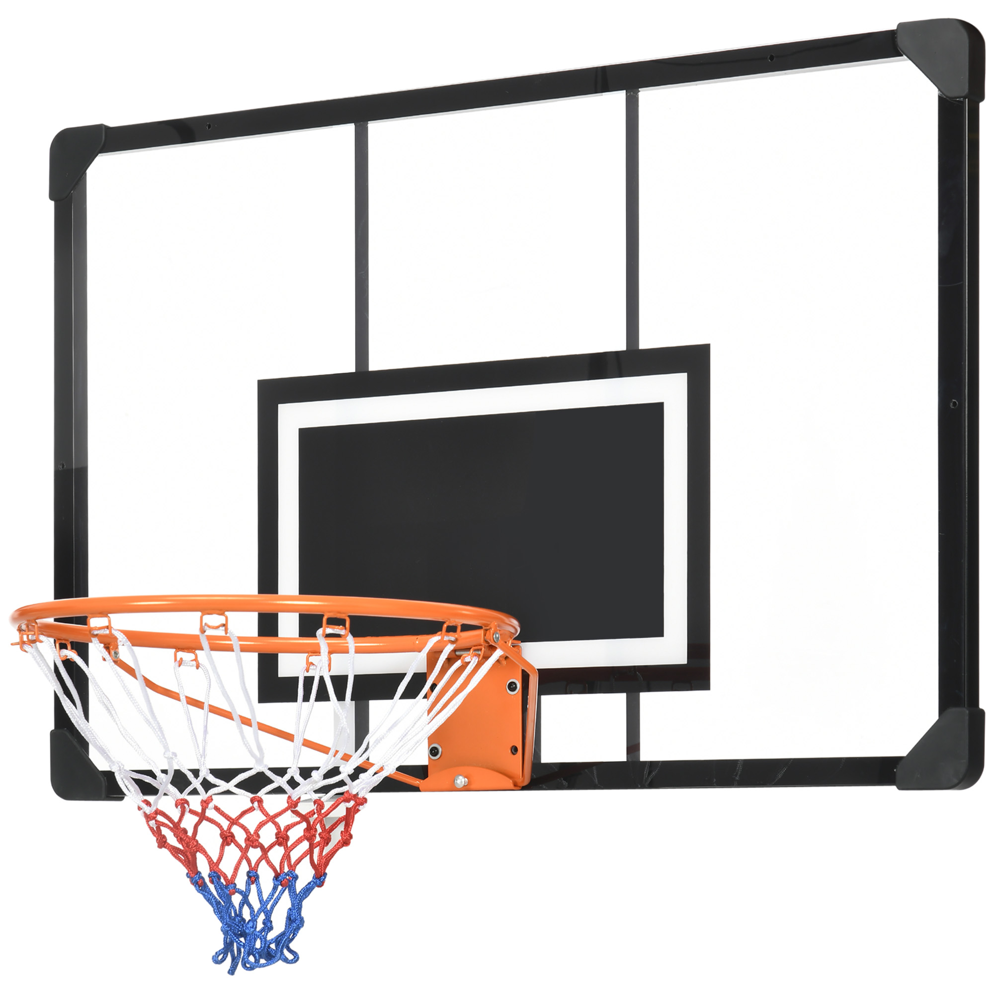 SPORTNOW Wand-Basketballkorb, Basketballkorb, mit unzerbrechlichem Brett, Stahlring und reißfestem Netz, Montageschrauben und Schlüssel, für den Außenbereich, Schwarz, Transparent, Orange Aosom