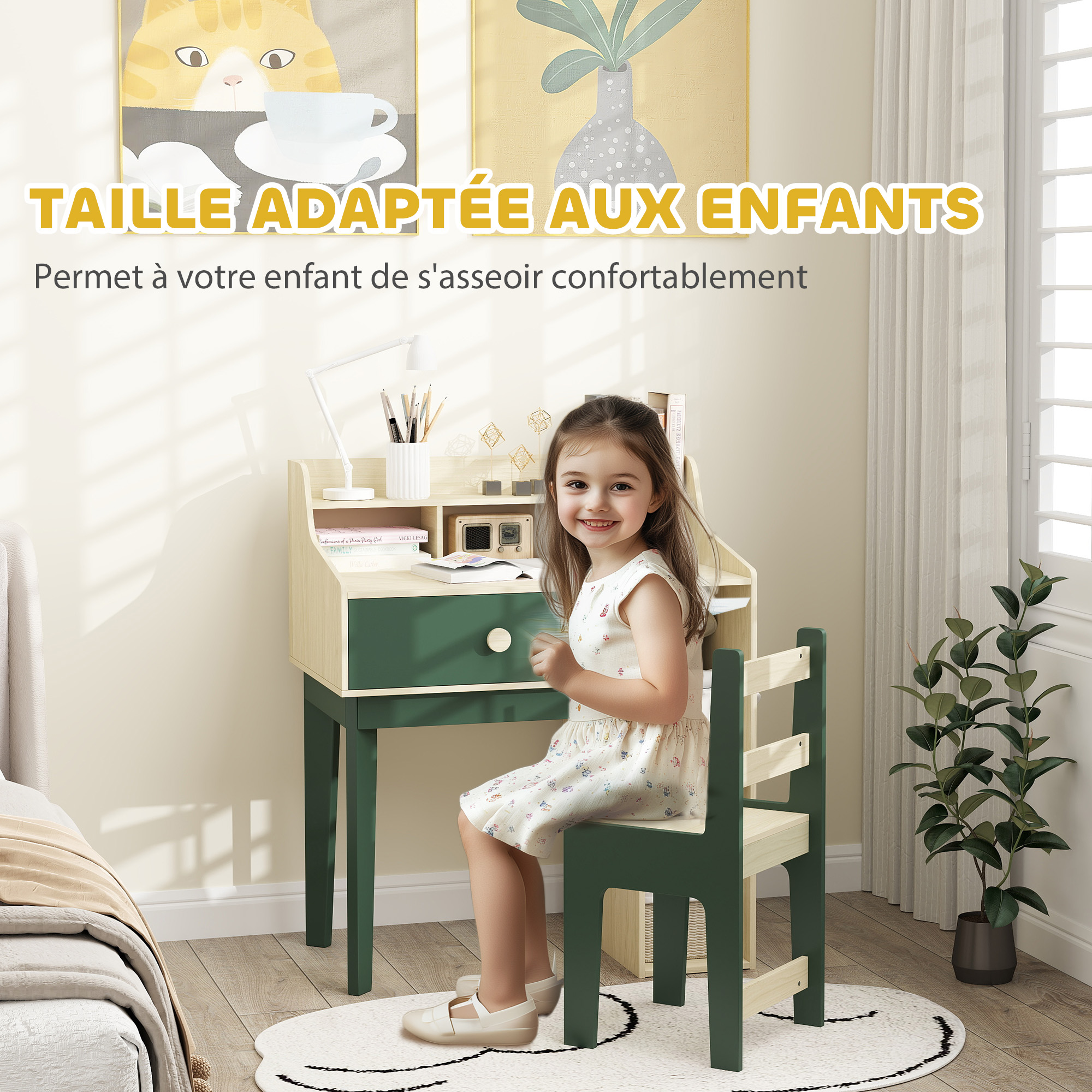Bureau Et Chaise Enfant AIYAPLAY Avec Tiroir - Motif Lune étoiles - Pour Chambre 3-6 Ans - MDF Robuste - Dimensions 69x50x73 Cm