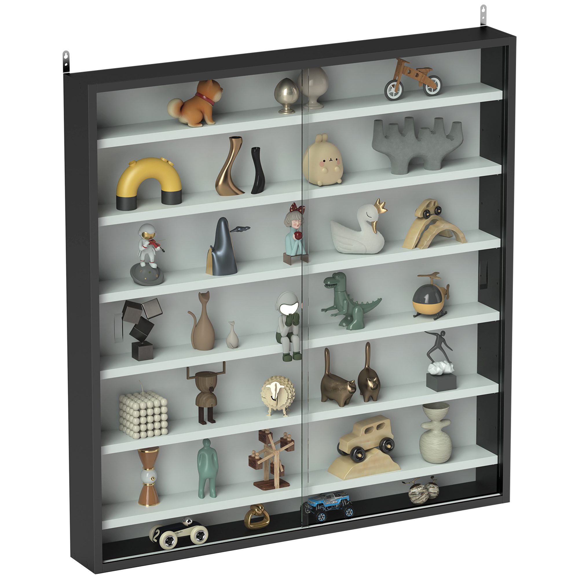 Product photograph of Homcom 7-tier Wall Display Shelf Unit Cabinet W 6 Adjustable Shelves Glass Doors Home Office Ornaments 83x80cm Black And White from Aosom UK